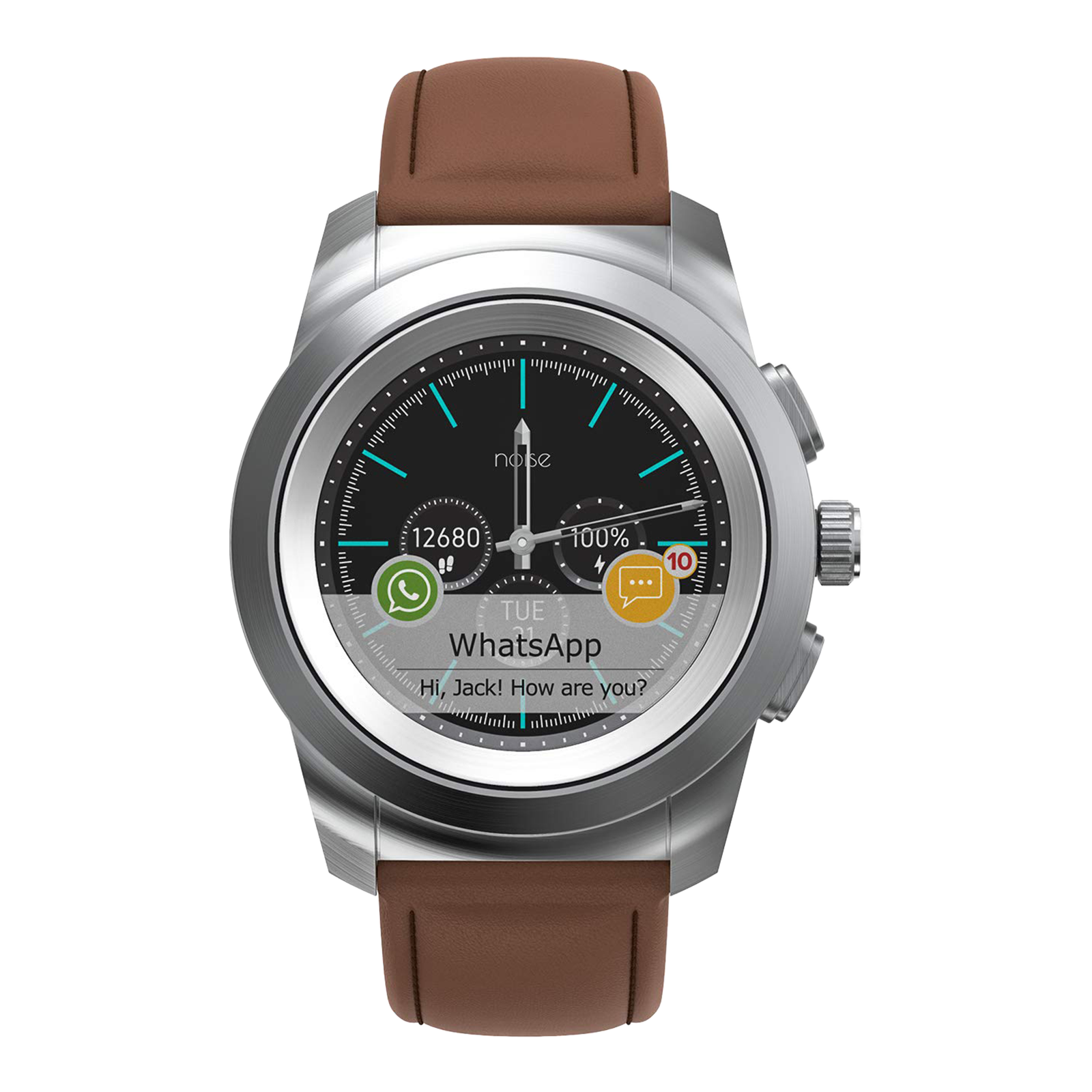 noise - noise noiseFit Fusion Hybrid Smartwatch (44 mm) (Advanced Health Tracking, wrb-sw-fusion-lthr, Vintage Brown, Leather Strap)