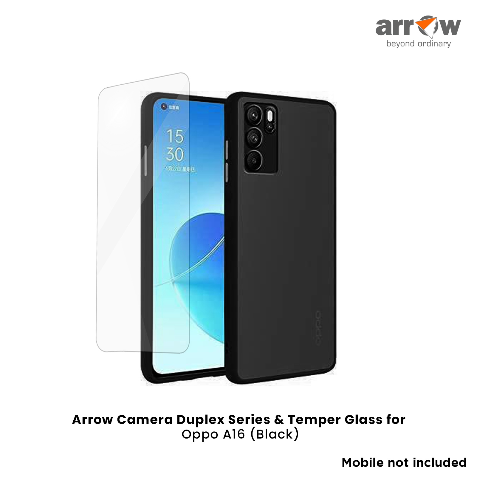 Arrow Duplex Combo Back Case and Temper Glass For Oppo A16 (Enhanced Camera Protection, AR-1220, Black)_3