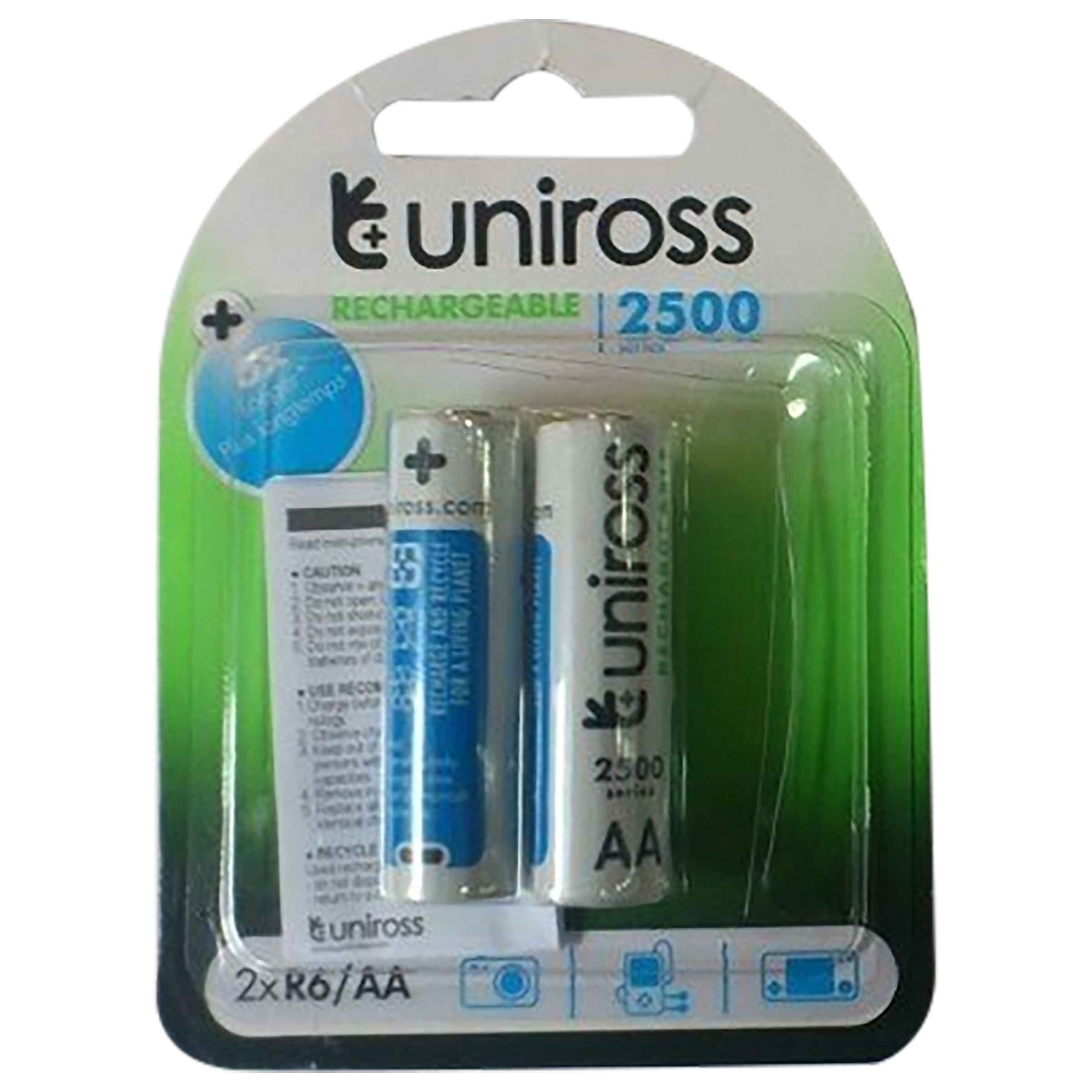 Uniross 2500mAh AA Rechargeable Batteries (Pack Of 2, UNI 2500 AA BP2, Black)_1