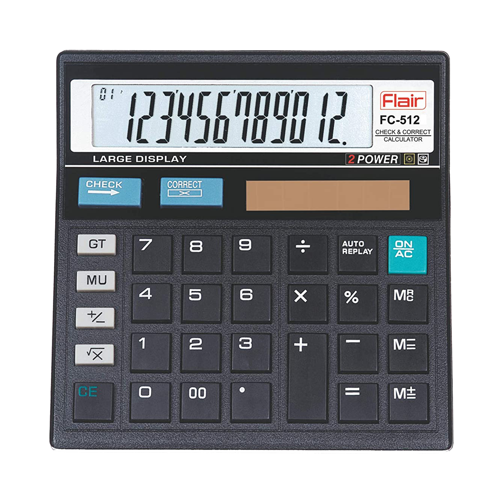 Flair - Flair Desktop Basic Calculator (120 Step Check and Correct, FC 512, Black)