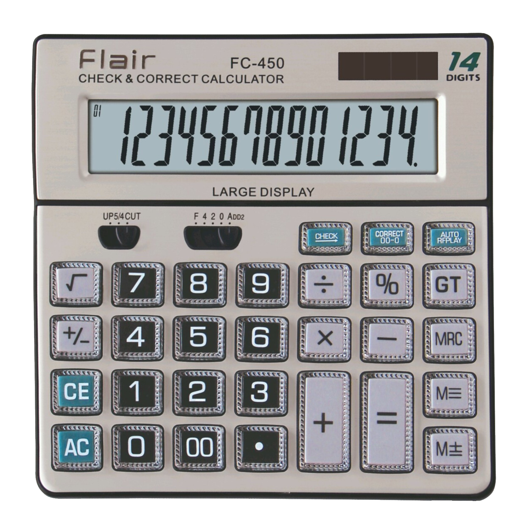 Flair - Flair Basic Calculator (99 Steps Check and Correct, FC 450, Silver)