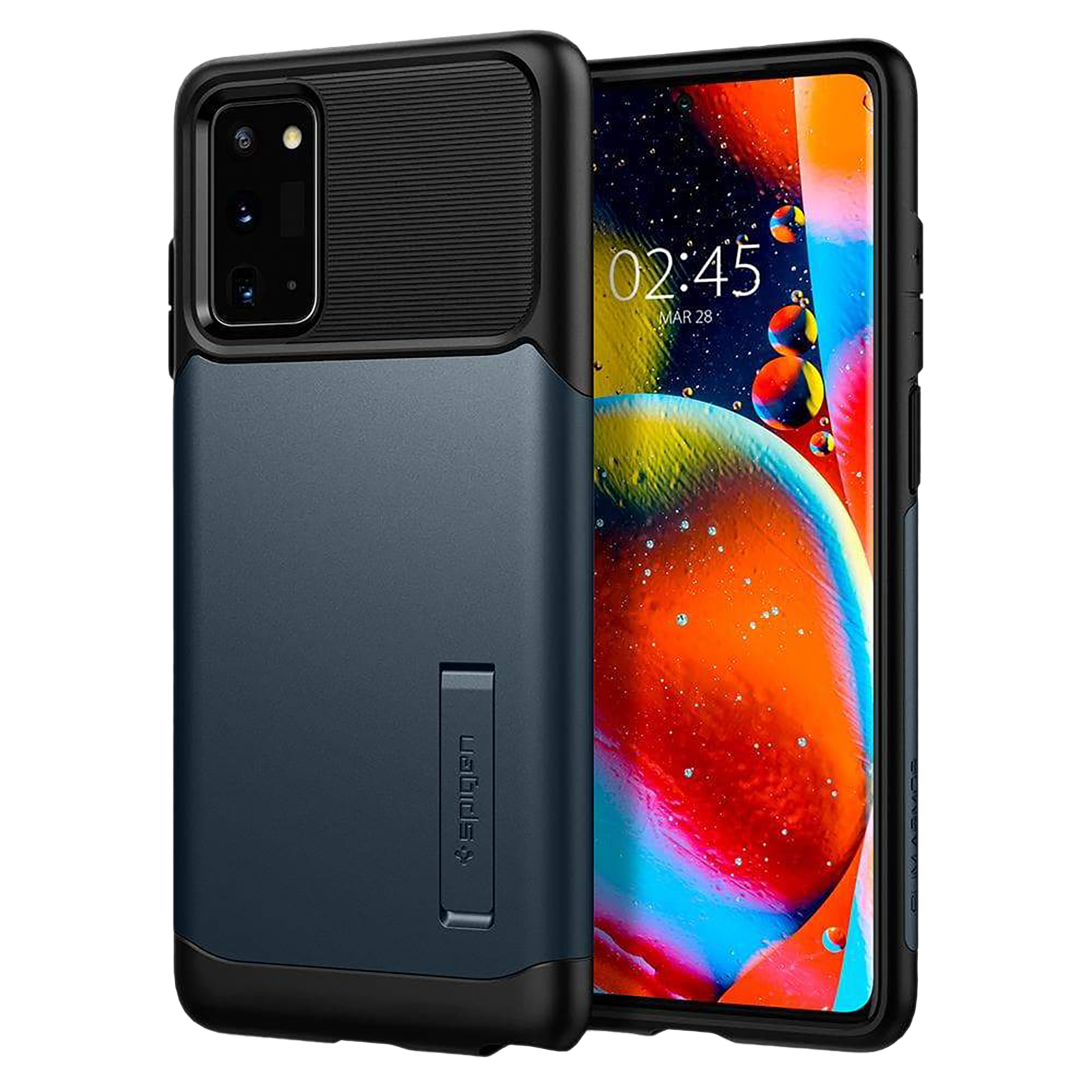 spigen - spigen Slim Armor Polycarbonate Thermoplastic Polyurethane Back Case with Stand for samsung Galaxy Note 20/Note 20 5G (Air Cushion Technology, ACS01366, Metal)