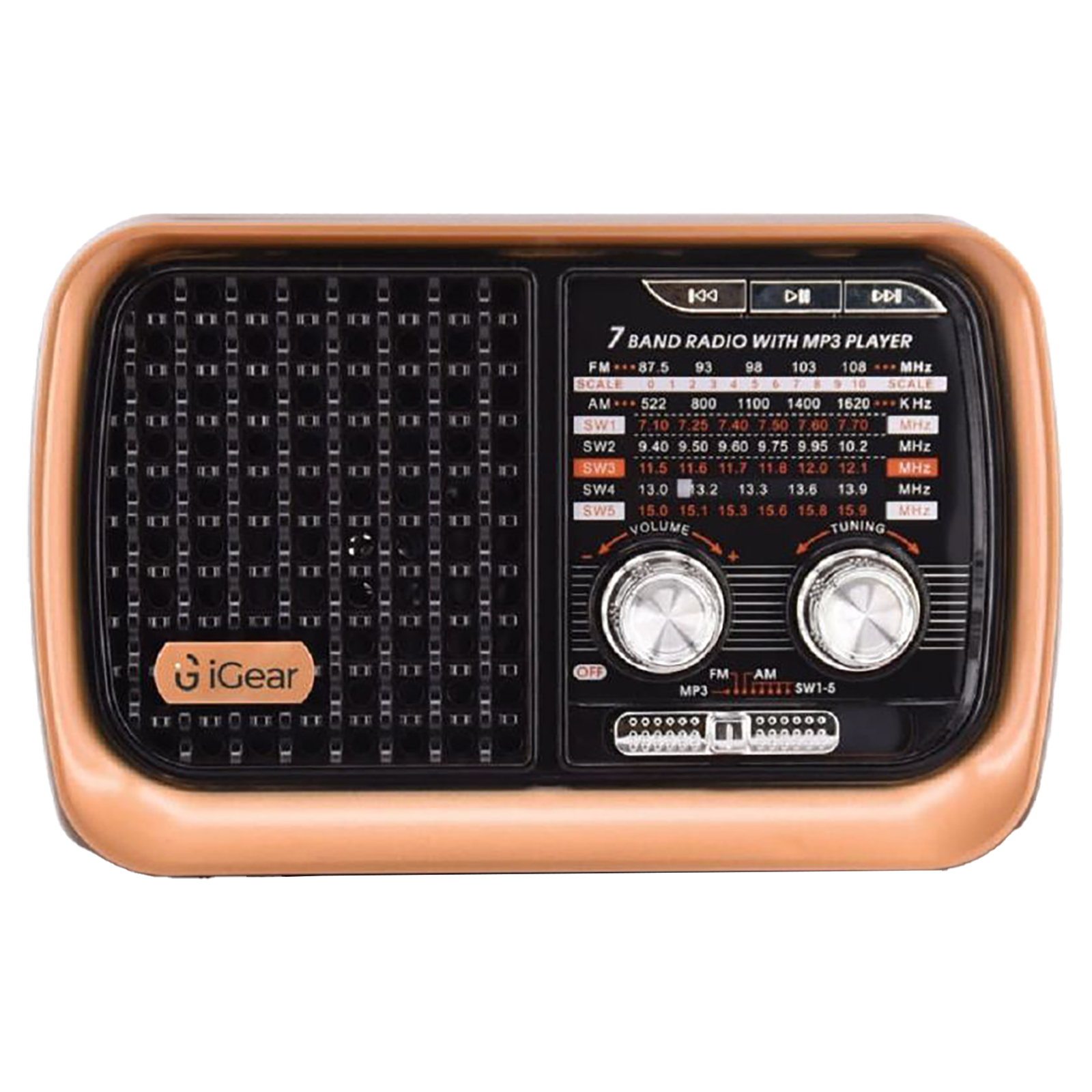 IGear - iGear Vintage Vibes 8 Watts MP3 Player (Rechargeable Battery, iG-1112, Black and Copper)