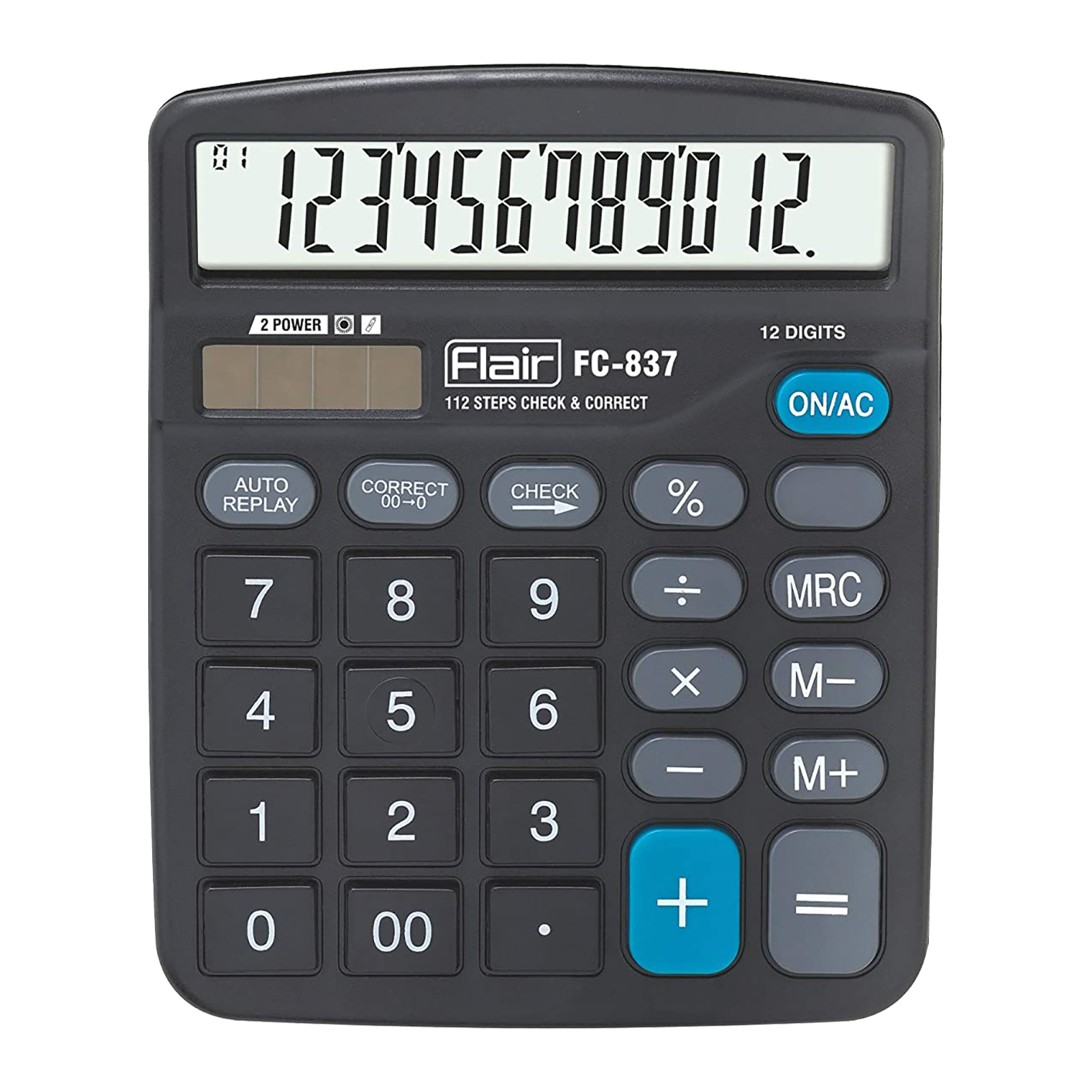 Flair Desktop Basic Calculator (112 Step Check and Correct, FC 837, Black)_1