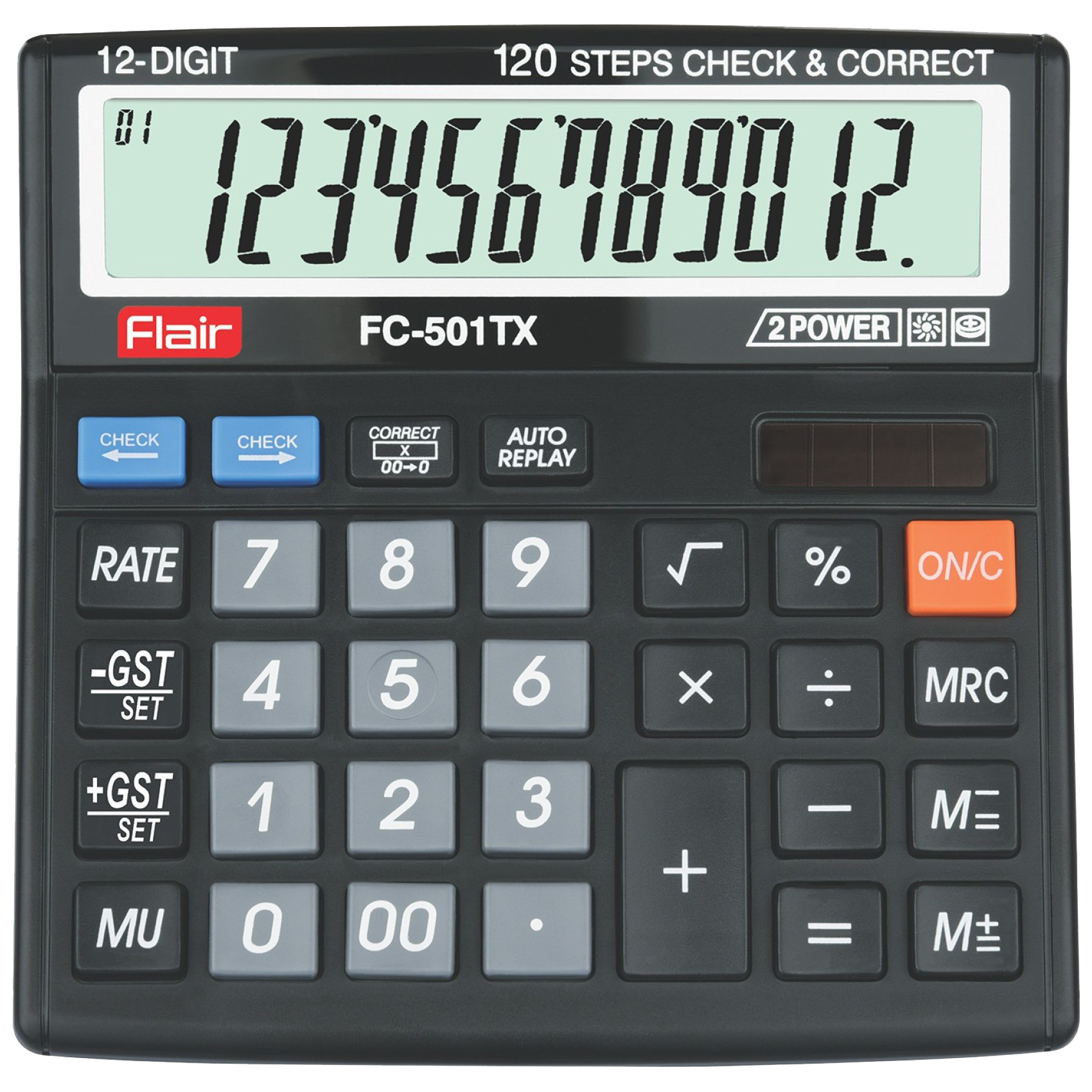 Flair - Flair Desktop Basic Calculator (GST Calculations, FC 501TX, Black)
