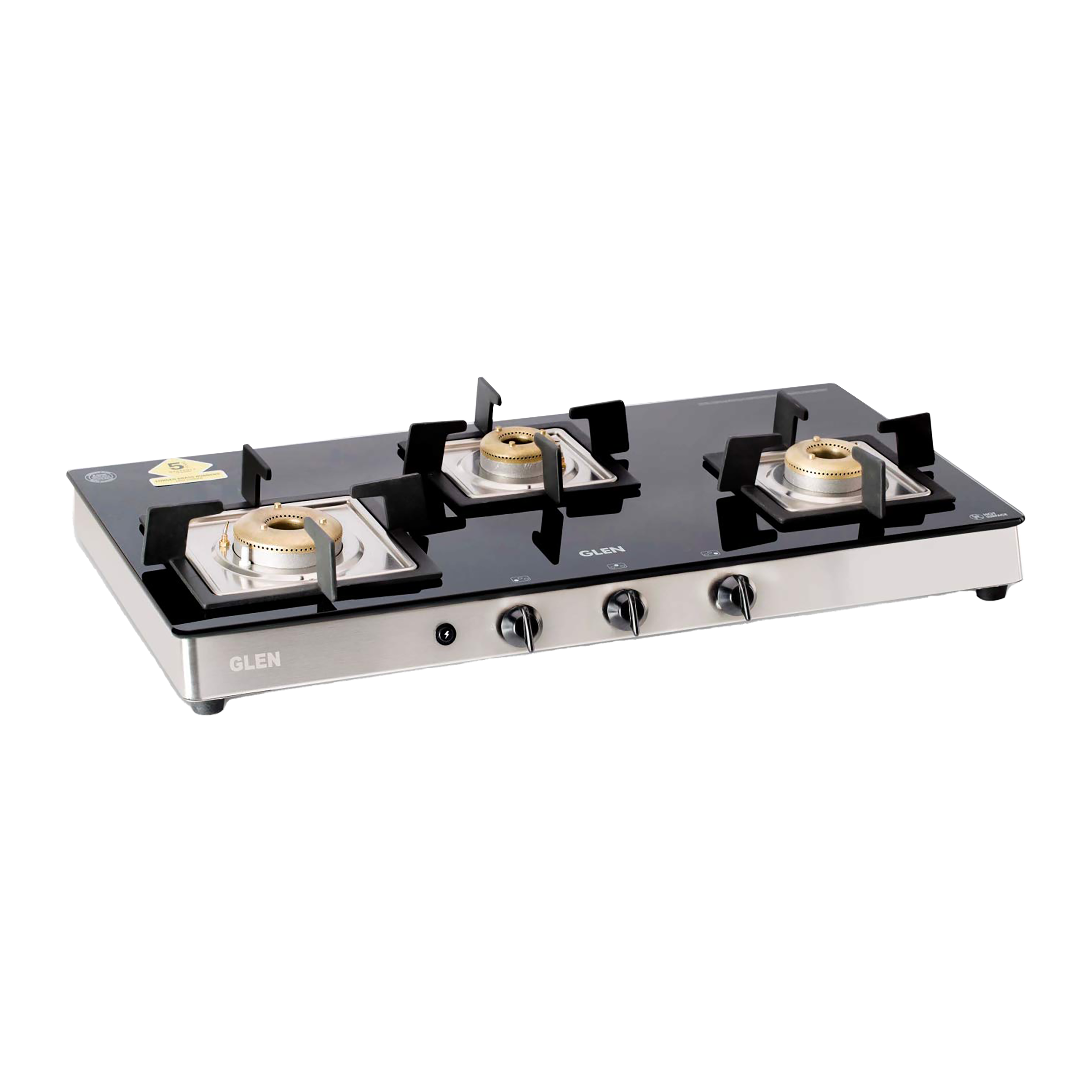Glen 1038 SQ GT AI Forged BB FFD 3 Burner Toughened Glass Top Gas Stove (360° Revolving Inlet Nozzle, Black)_1