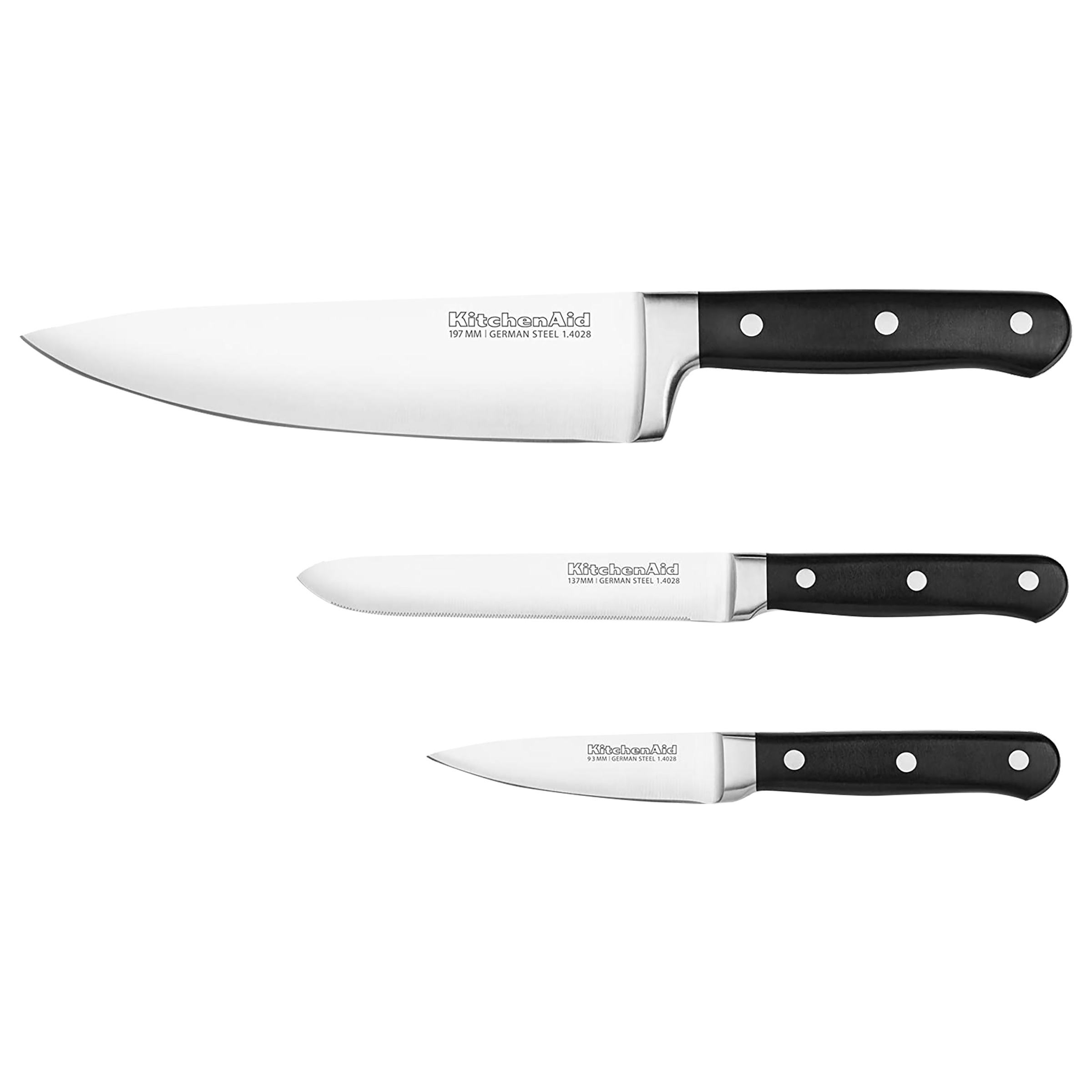 KitchenAid Classic Forged Stainless Steel 3 Pcs Knife/Knife Set (Dishwasher Safe, KKFTR3SSOB, Onyx Black)_1
