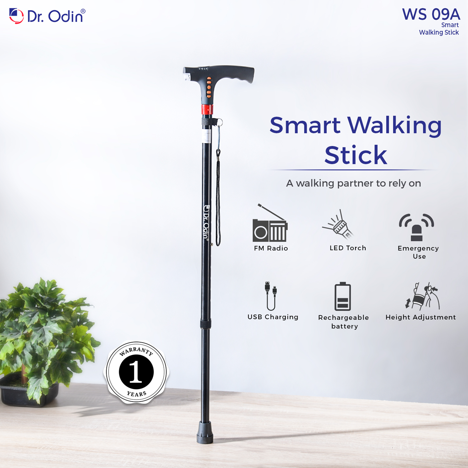 Buy Dr. Odin Walking Stick (SOS Alarm, GB-819, Black) Online - Croma