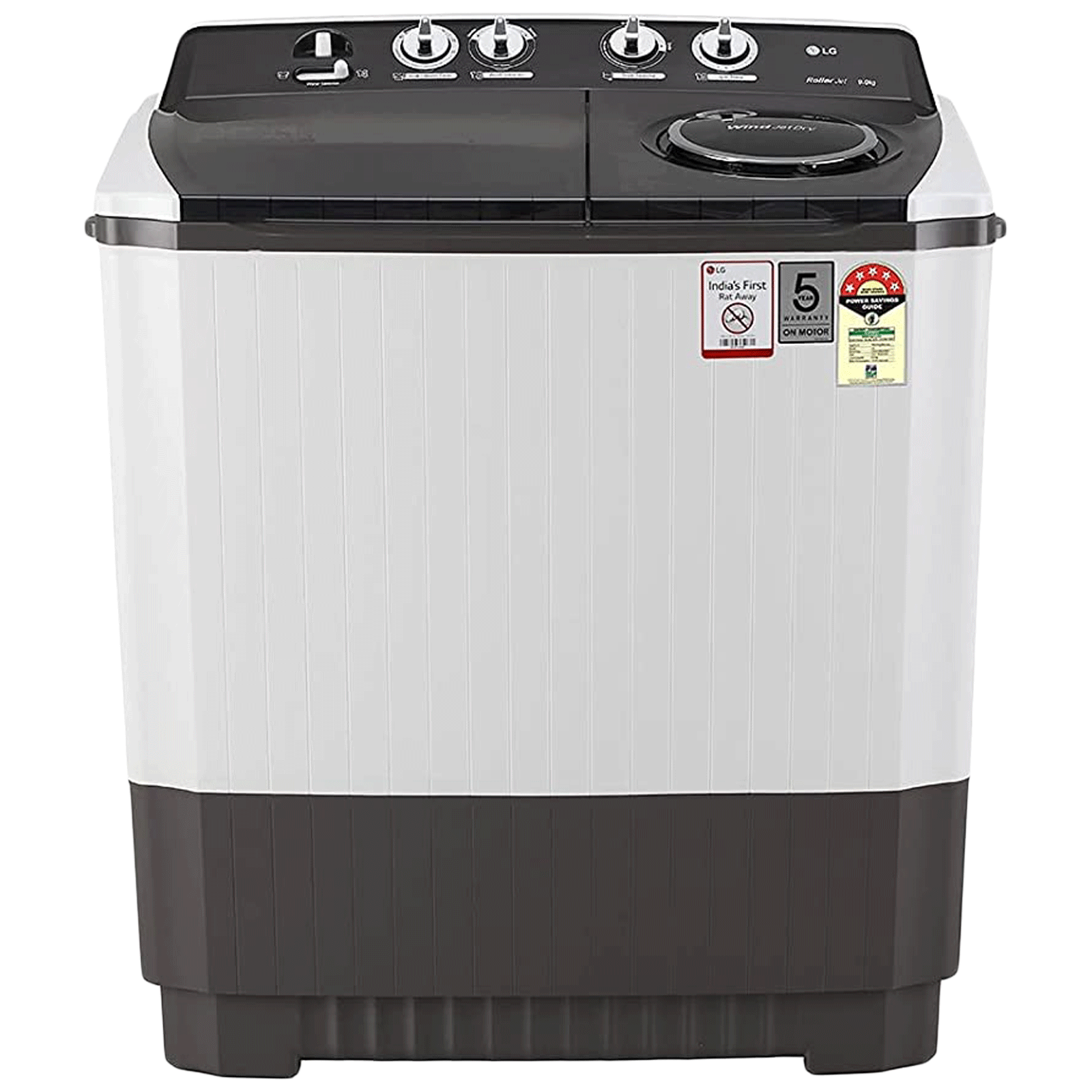 LG 9 Kg 5 Star Semi Automatic Top Load Washing Machine (Roller Jet Pulsator, P9041SGAZ.ADGQEIL, Grey)_1