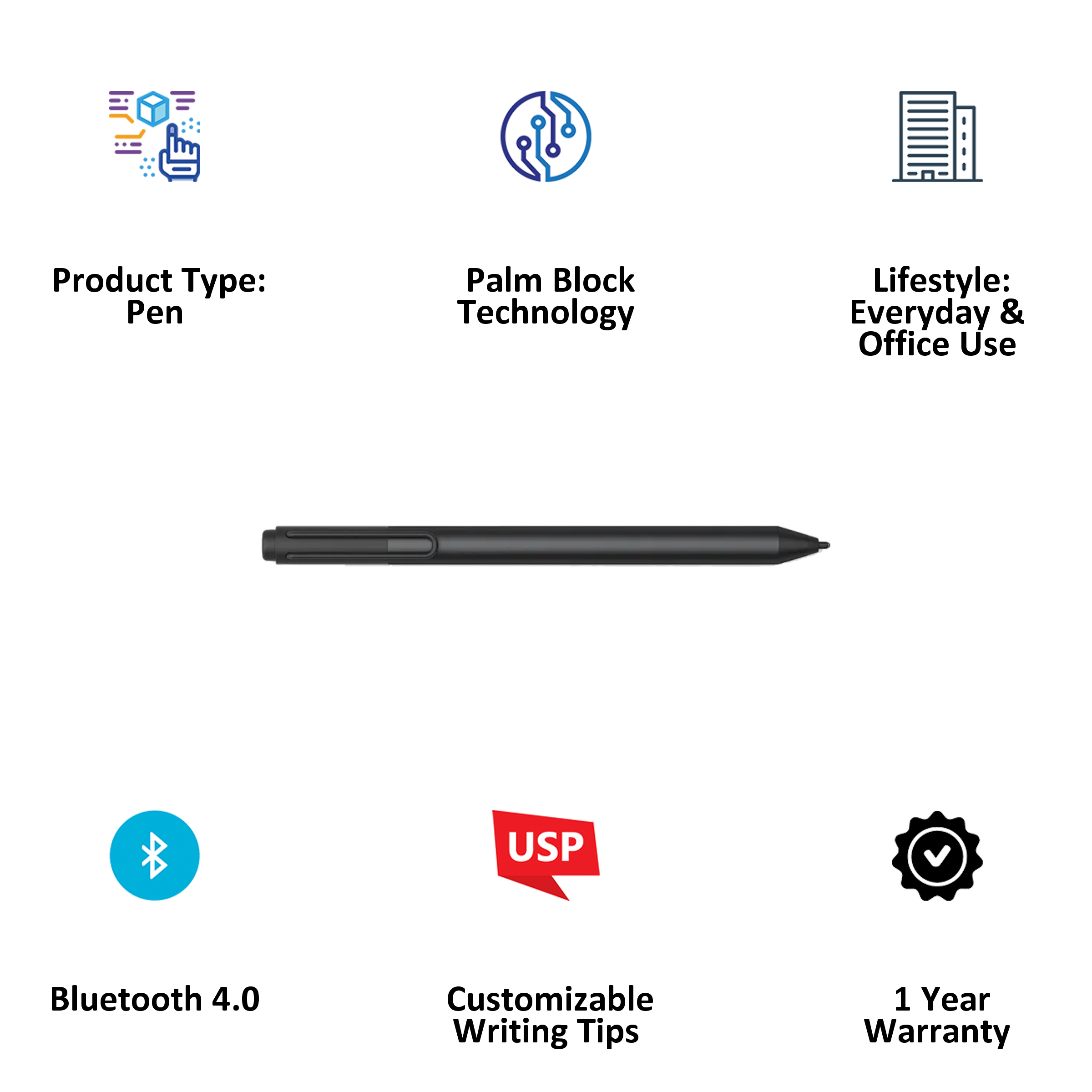 Microsoft EYU5 V4 Palm Block Technology Bluetooth Surface Pen (EYU-00005, Black)_3