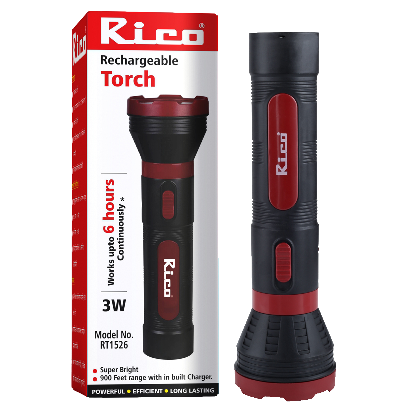 Rico 3 Watts LED Torch (Military Grade, RT1526, Red/Black)_1