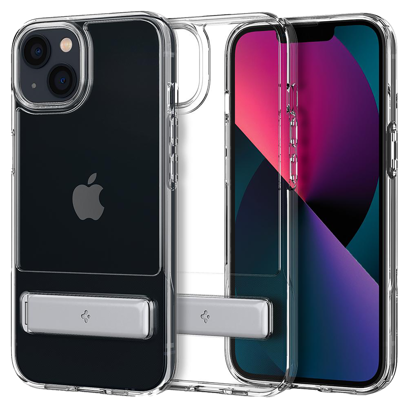 

Spigen Slim Armor Essential S TPU Polycarbonate Back Case with Stand for iPhone 13 (ACS03563, Crystal Clear), No color