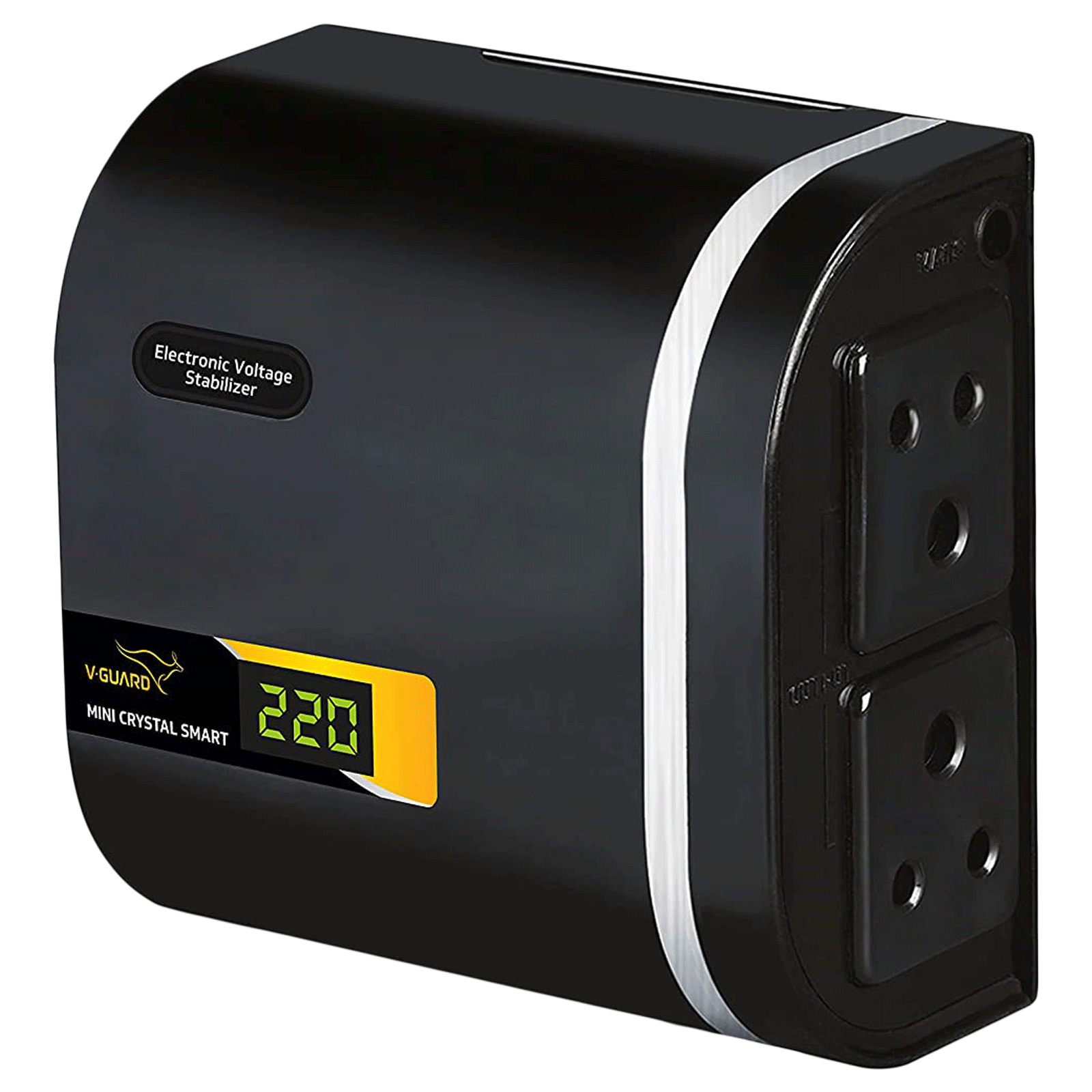 V-Guard Mini Crystal Smart 1.3 Amps Voltage Stabilizer For 32 Inch Television (90-290VAC, Short Circuit Protection, Black)_1