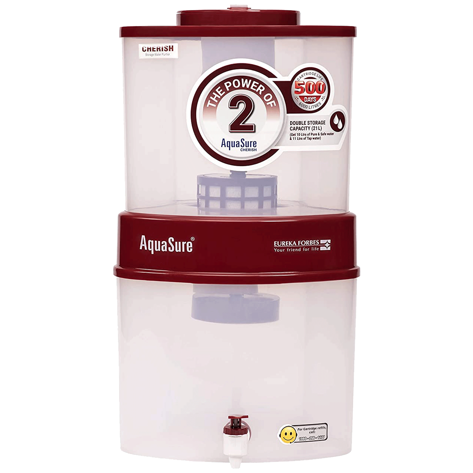Eureka Forbes AquaSure TDS Non-Electrical Water Purifier (Food Grade Plastic, Cherish, White)_1