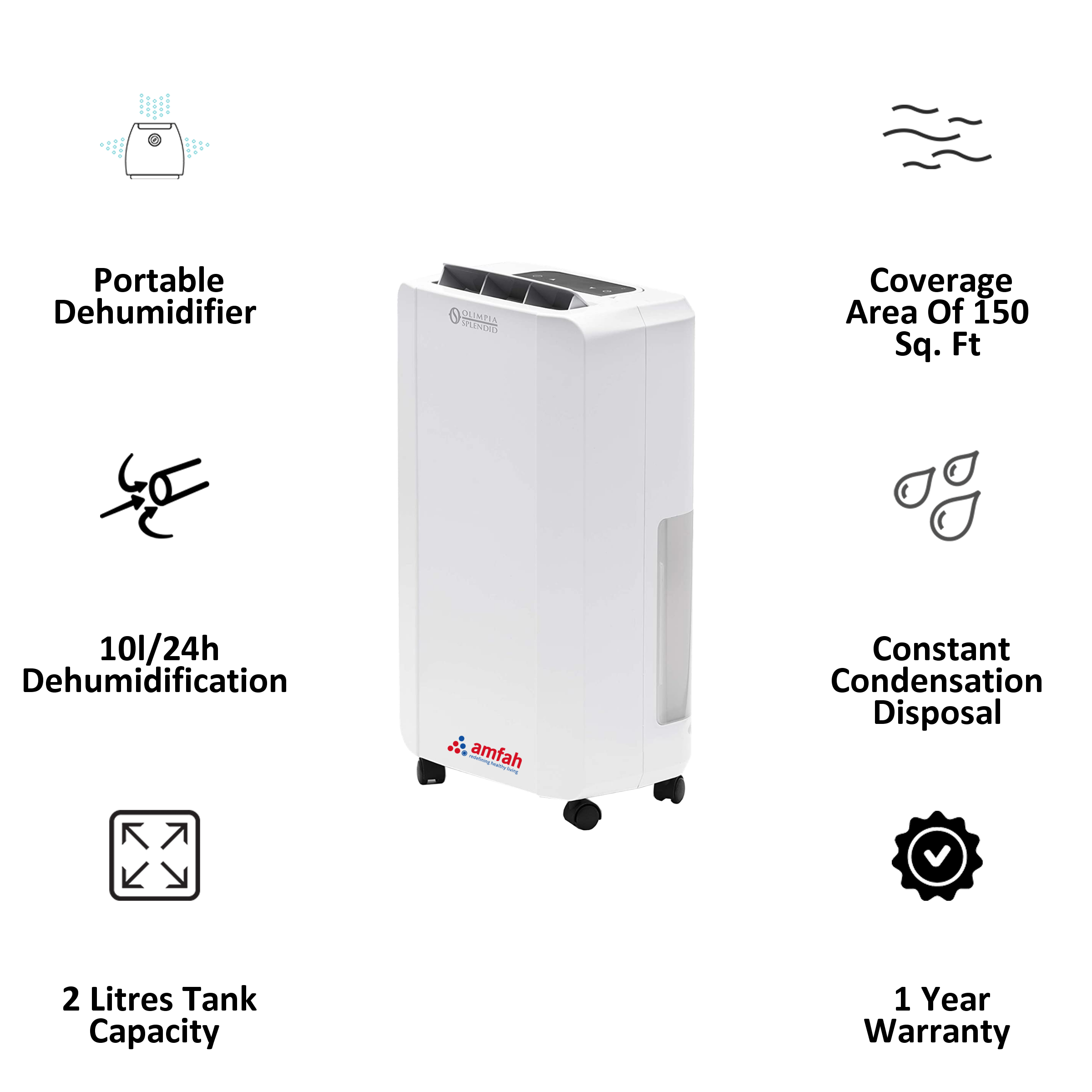 Amfah Filtration Dehumidifier (Ambient Humidity Display, AQUARIA SLIM 10 P, White)_4