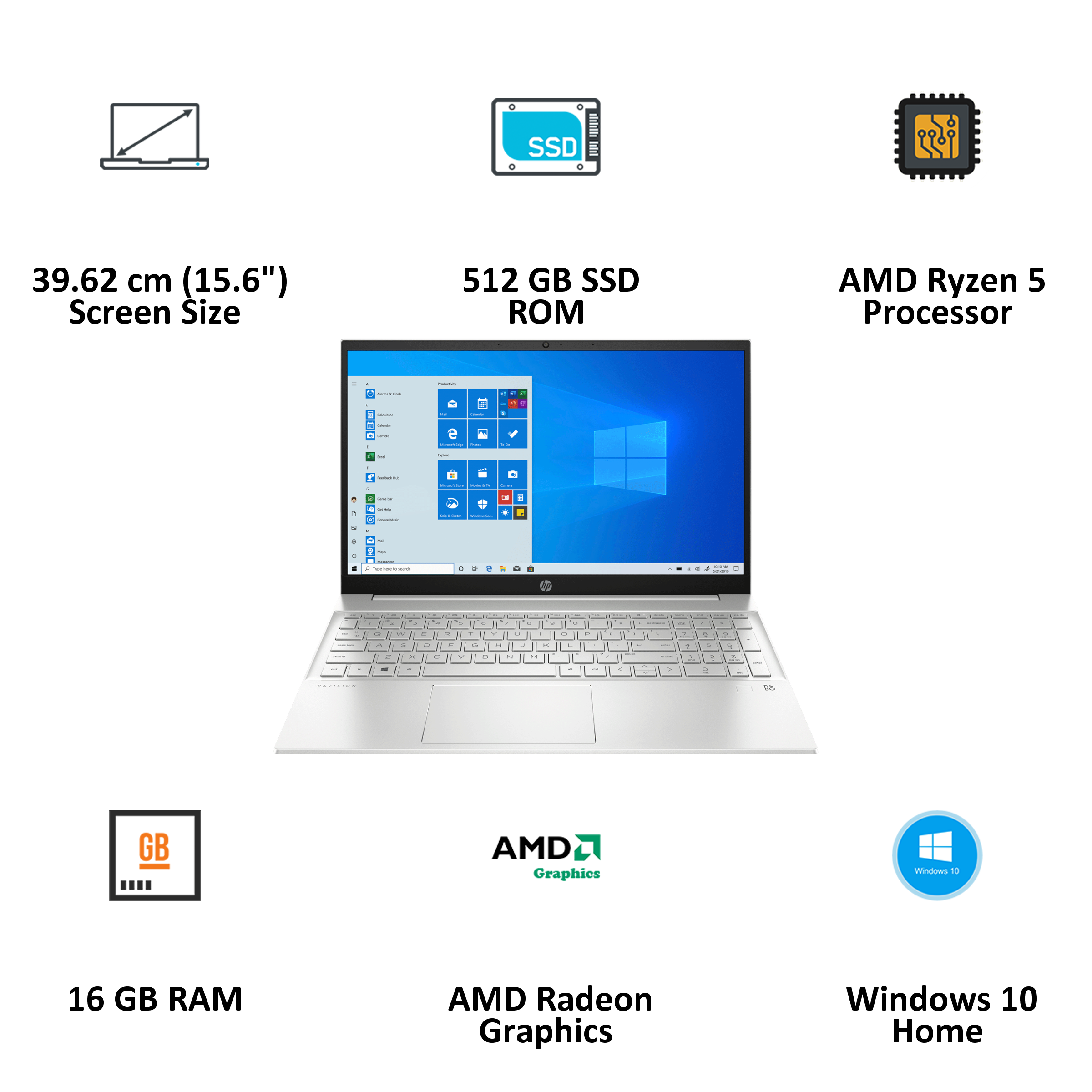 HP Pavilion 15-eh1103AU Ryzen 5 Windows 10 Home Laptop (16GB RAM, 512GB SSD, AMD Radeon Graphics, MS Office, 39.62cm, 4X7E8PA, Silver)_3
