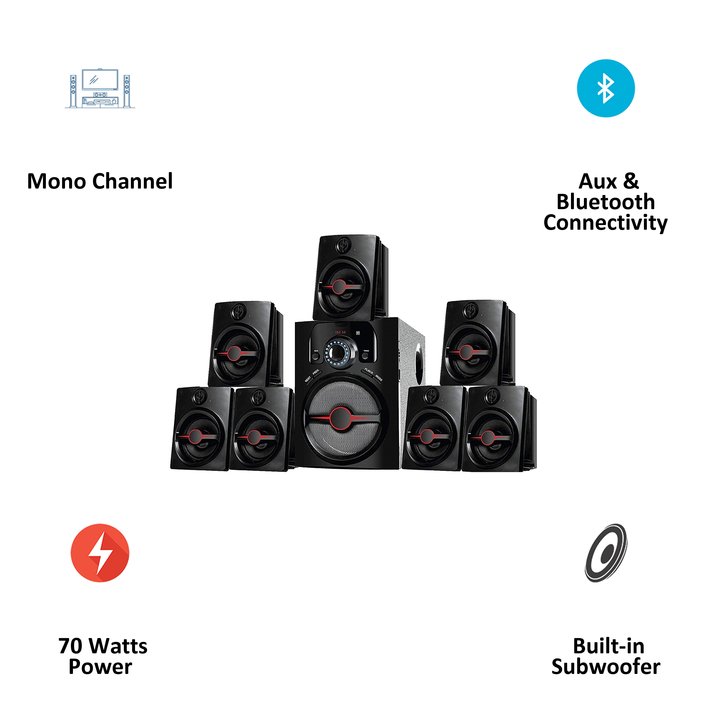 I KALL 70 Watts 7.1 Channel Mono Channel Multimedia Home Theatre System (Bluetooth, IK-4444, Black)_4