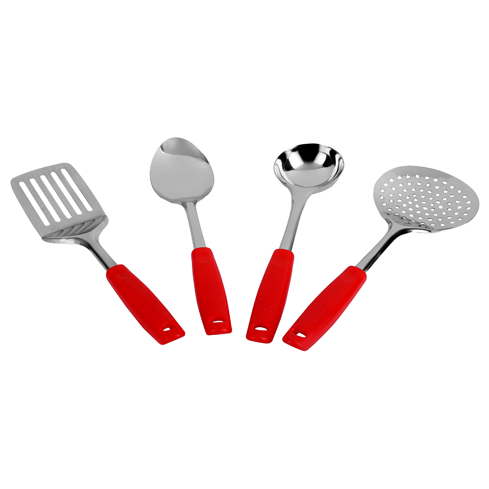 Vinod Omega Stainless Steel Kitchen Tools With Plastic Handle (4 Pieces, 4PHT, Red)_1