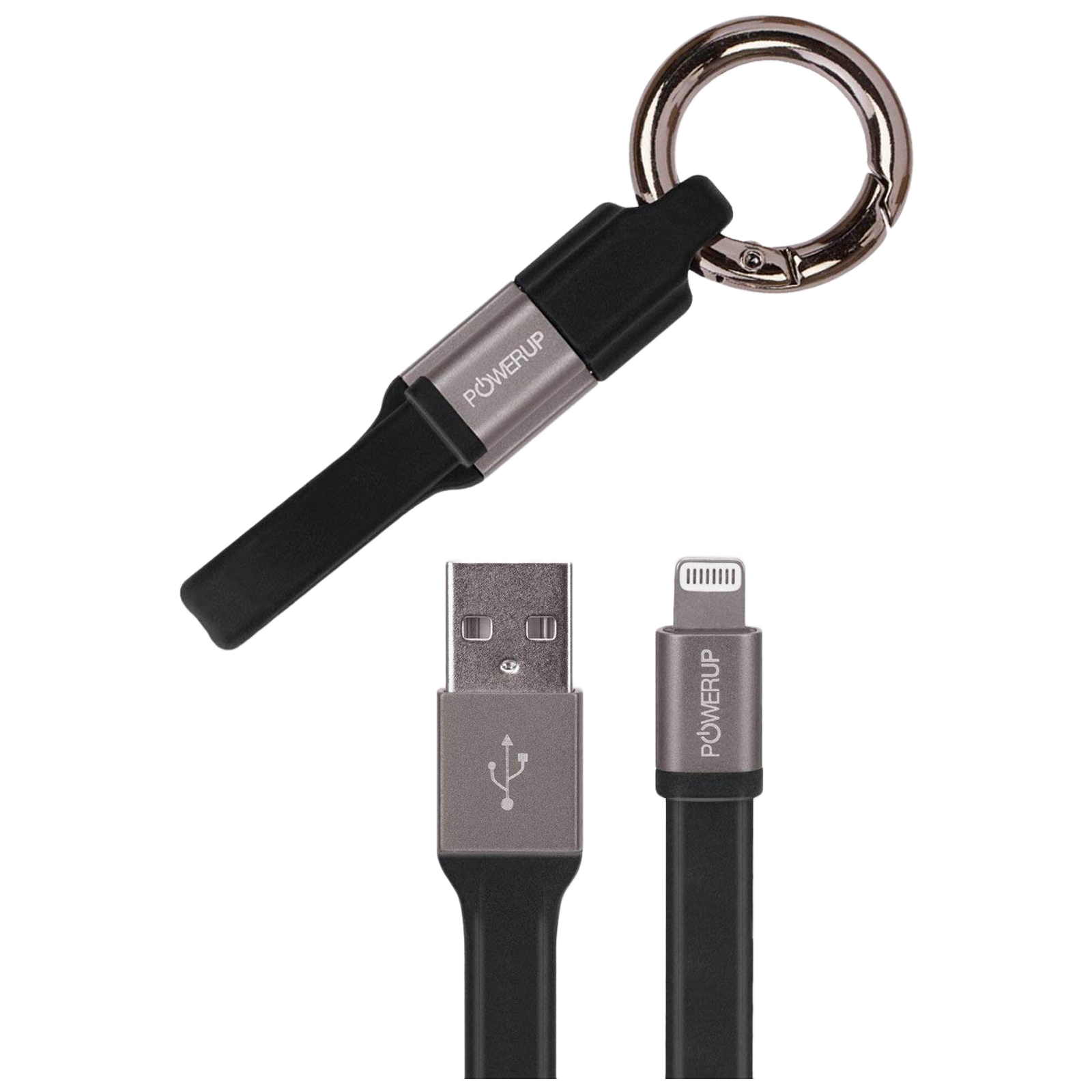 Powerup Stay Charged Rubber 0.12 Meter USB 2.0 Type-A to Lightning Data Transfer and Power/Charging USB Cable with ALURUB Key Ring (Multi-compatibility, PUP-RBKY-12BK, Black)_1