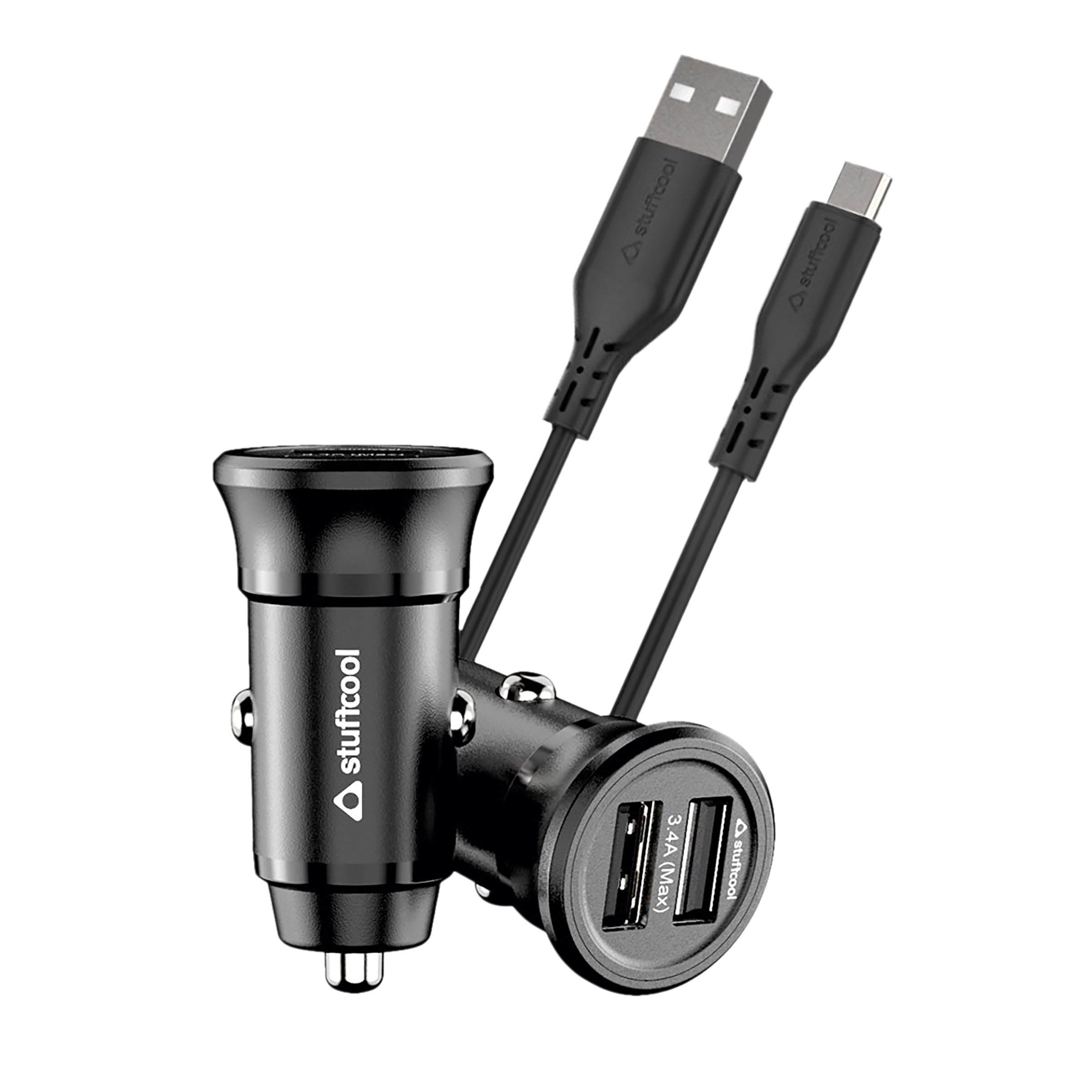 

Stuffcool 3.4 Amps 2 USB Ports Car Charging Adapter with Cable (Type-C USB Cable, CKISO34C-BLK, Black), No color