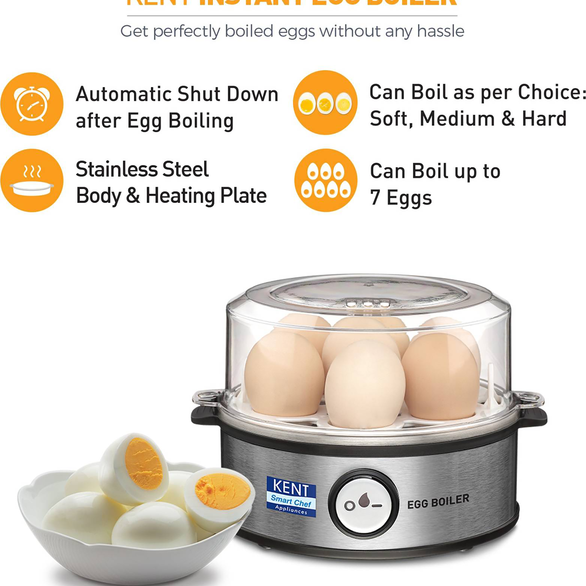Kent Instant 7 Eggs Electric Egg Boiler (Automatic Power Off, 16020, Silver)_4