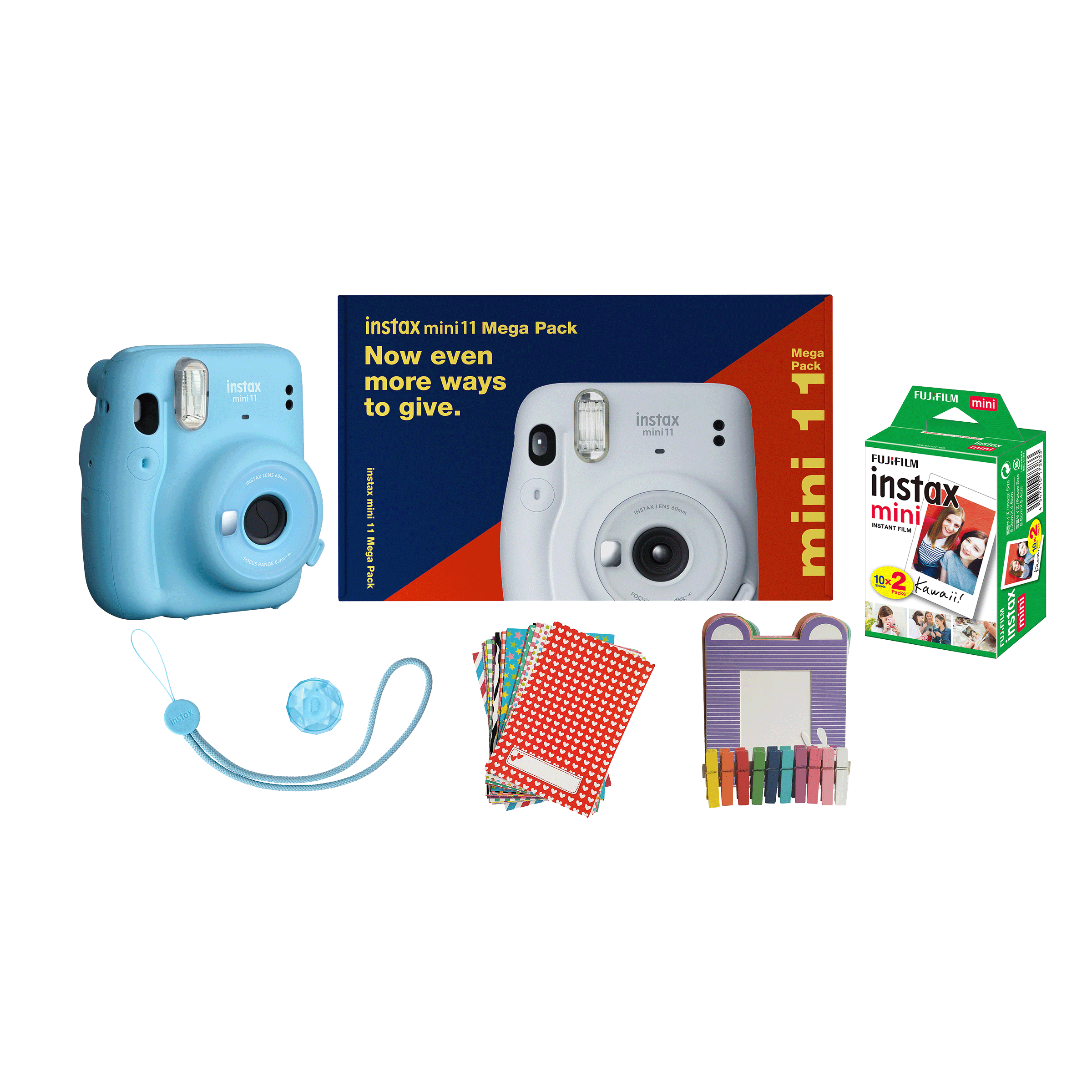 Fujifilm Instax Mini 11 Mega Pack Instant Camera Kit (Real Image View Finder, IC0118, Sky Blue)_1