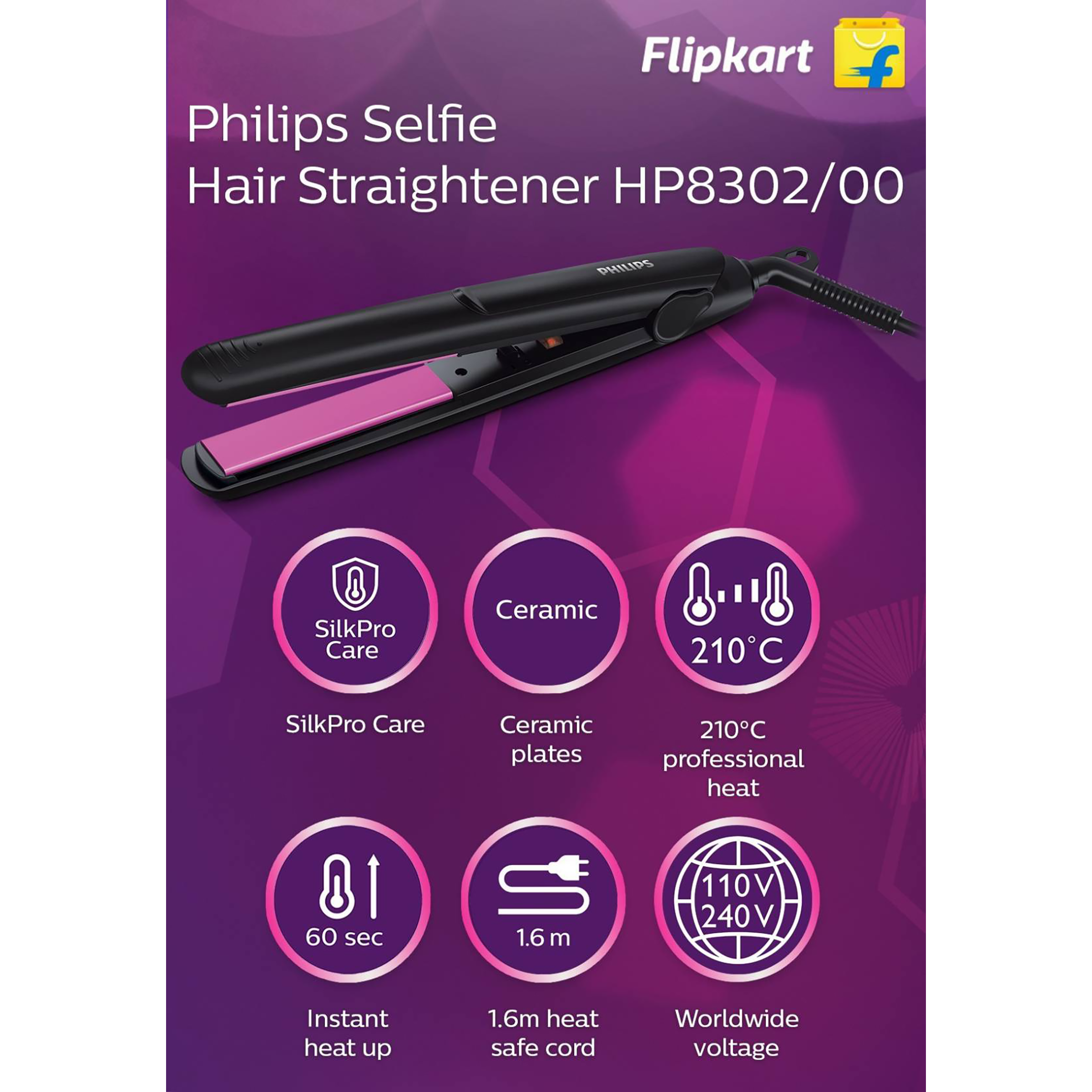 Buy Philips Selfie HP830206 Corded Hair Straightener Ceramic Plating  884830206170 Black Online  Croma