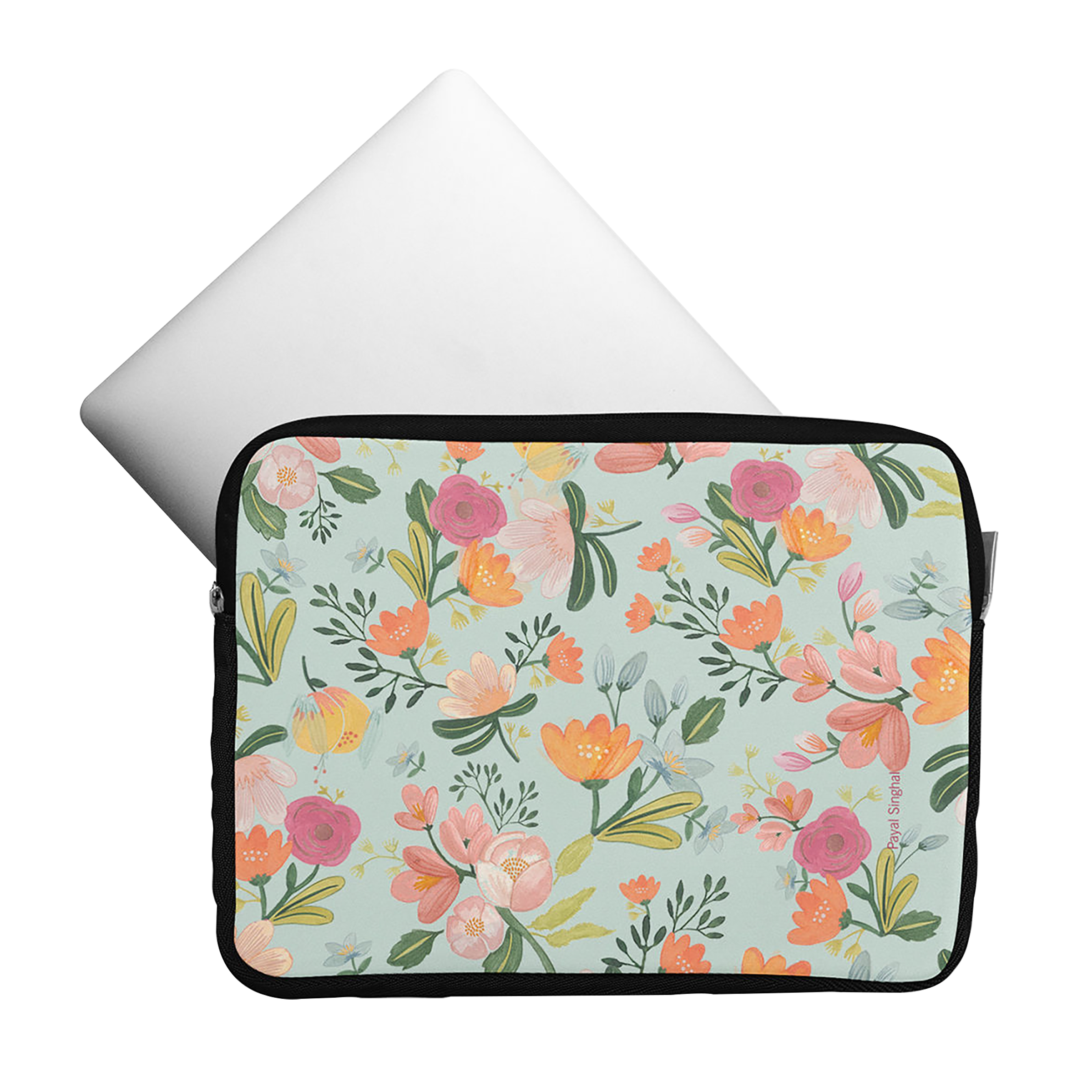 Macmerise Payal Singhal Aqua Handpainted Flower - Printed Neoprene Sleeve for 15 Inch Laptop (Sleek And Lightweight, L15SLEVPS1498, Multicolor)_1