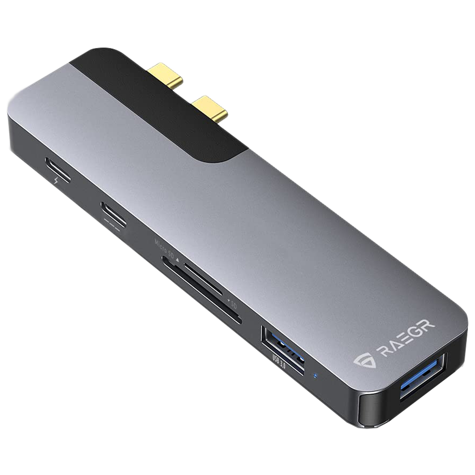 

RAEGR RapidLink 1550 USB 3.0 Type-C to HDMI + 2 USB 3.0 + Thunderbolt 3 + SD and Micro SD Slot + USB 3.0 Type-C Multi Utility Multi-Port Hub (5 Gbps Transmission Speed, RG10238, Silver), No color