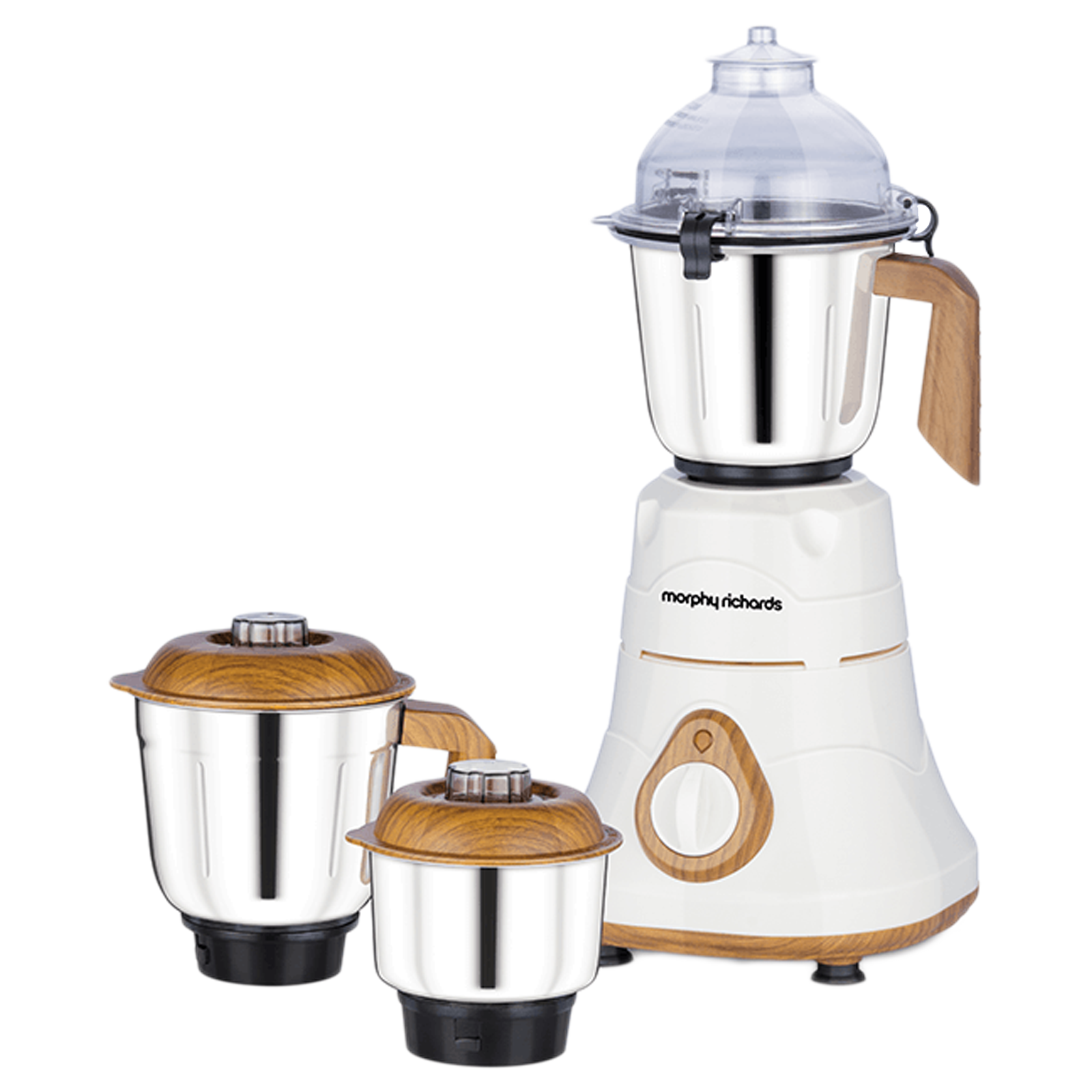 Morphy Richards Brut 800 Watts 3 Jars Mixer Grinder (Silicon Gaskets, 640110, Wood Finish with Parker White)_1
