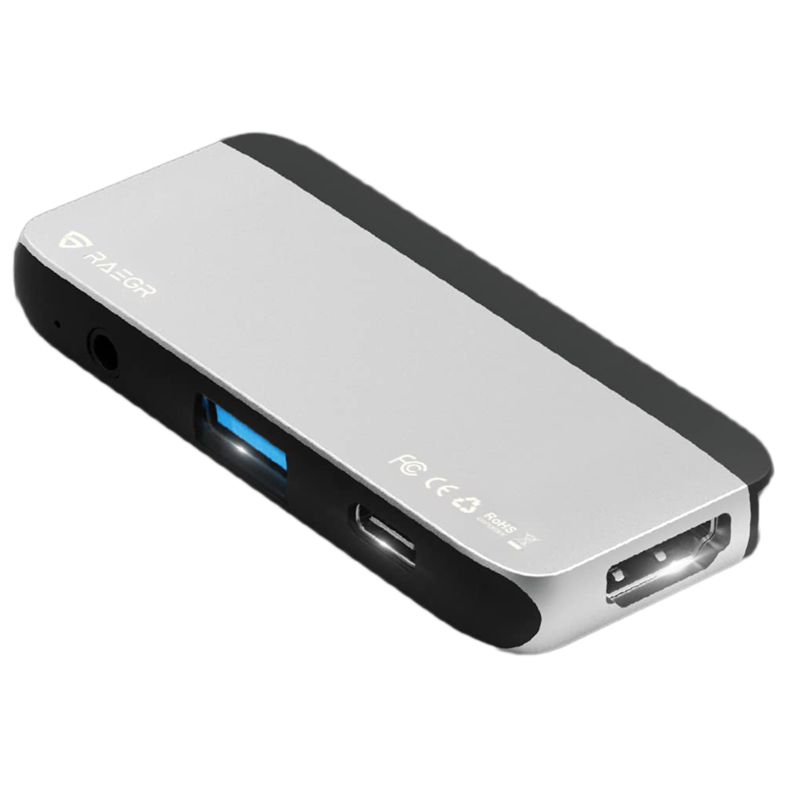 RAEGR RapidLink 1250 USB Type C to HDMI, USB 3.0, USB Type C, 3.5mm Stereo Jack Audio & Video, Audio, Power/Charging, Data Transfer Multi-Port Hub (Magnetic Attachment, RG10237, Silver)_1