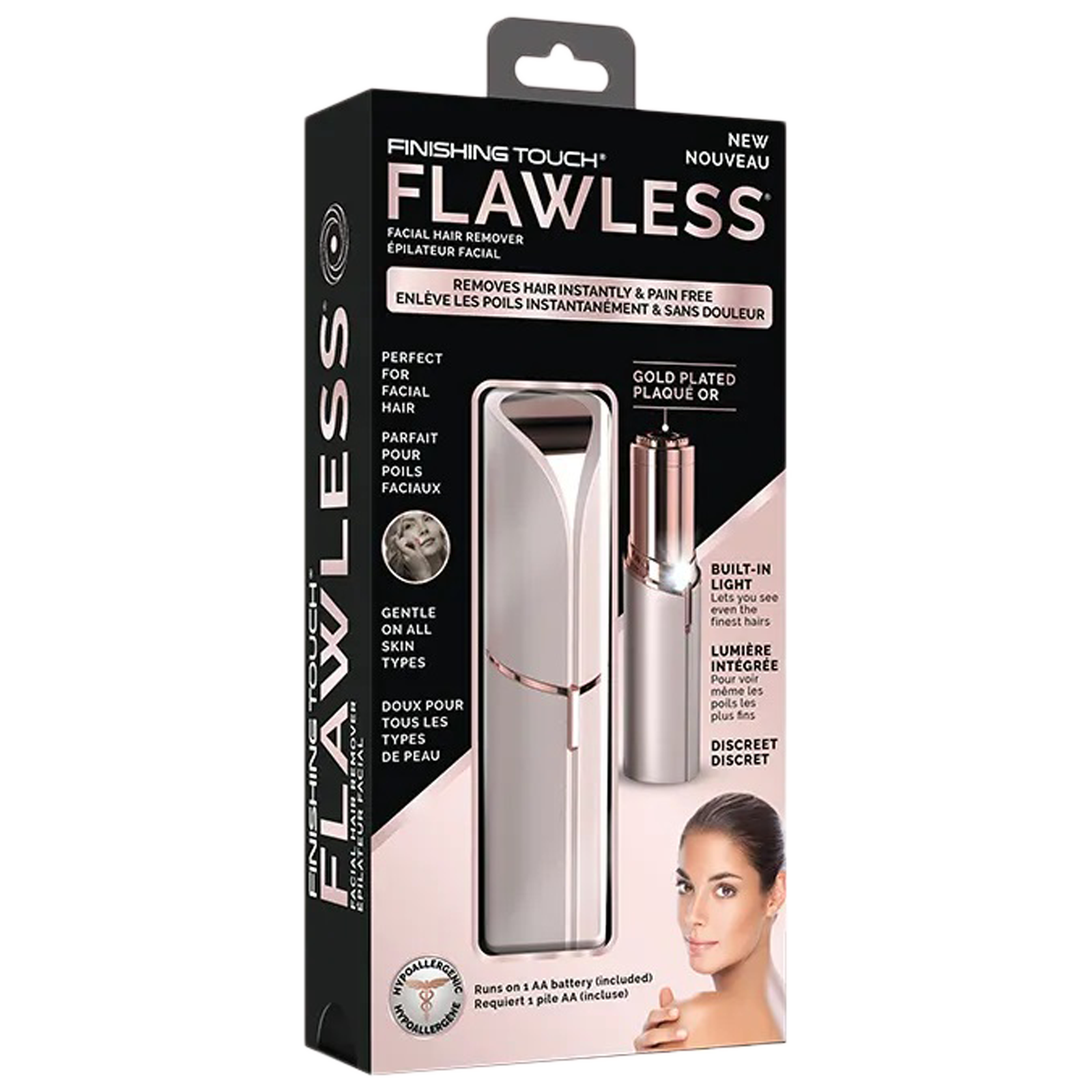 Finishing Touch Flawless Facial Hair Remover (Trimmer, 18K Gold Plated, German Technology, Blush)_4