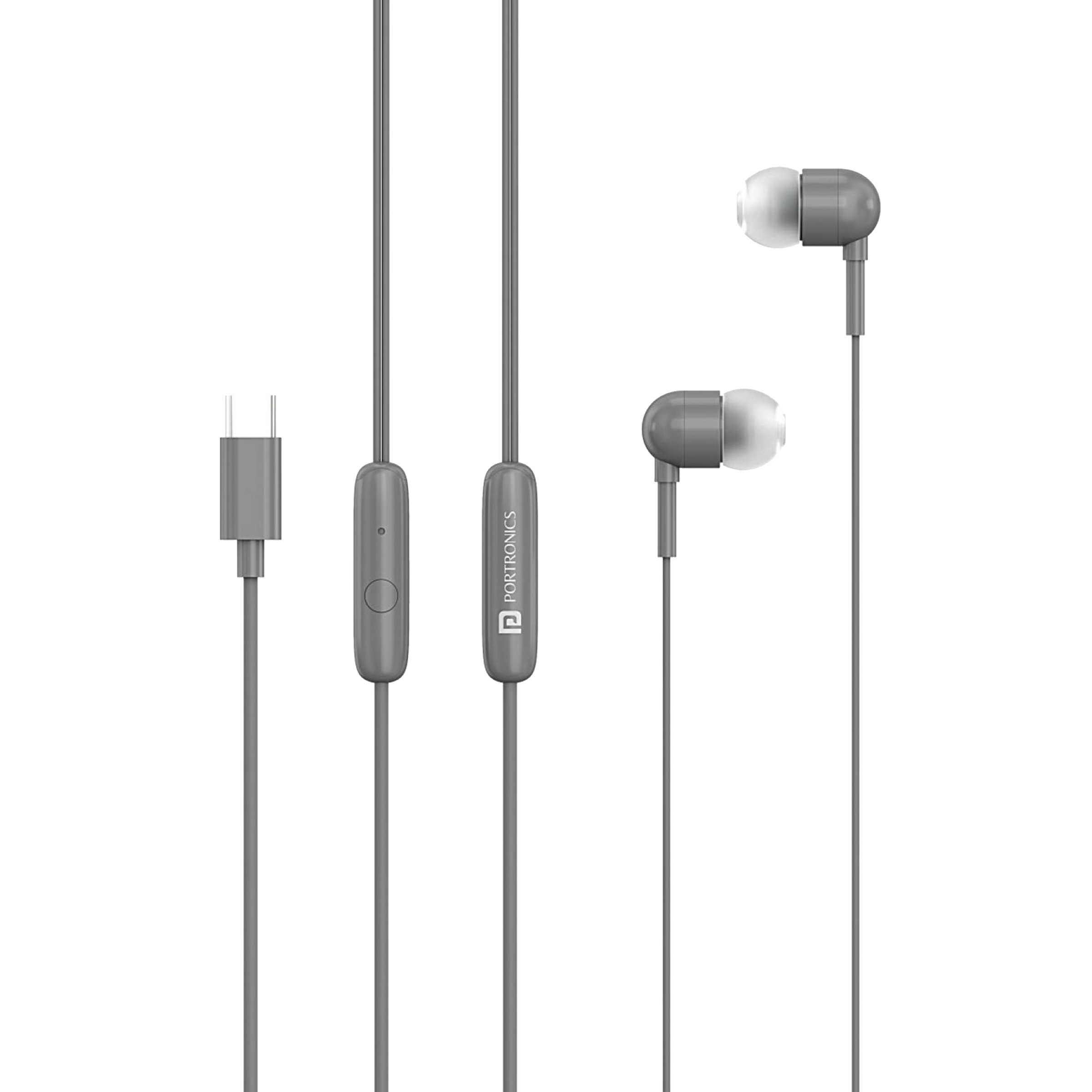 Portronics Conch 60 POR 1500 In-Ear Wired Earphone with Mic (Type-C Jack, Grey)_1