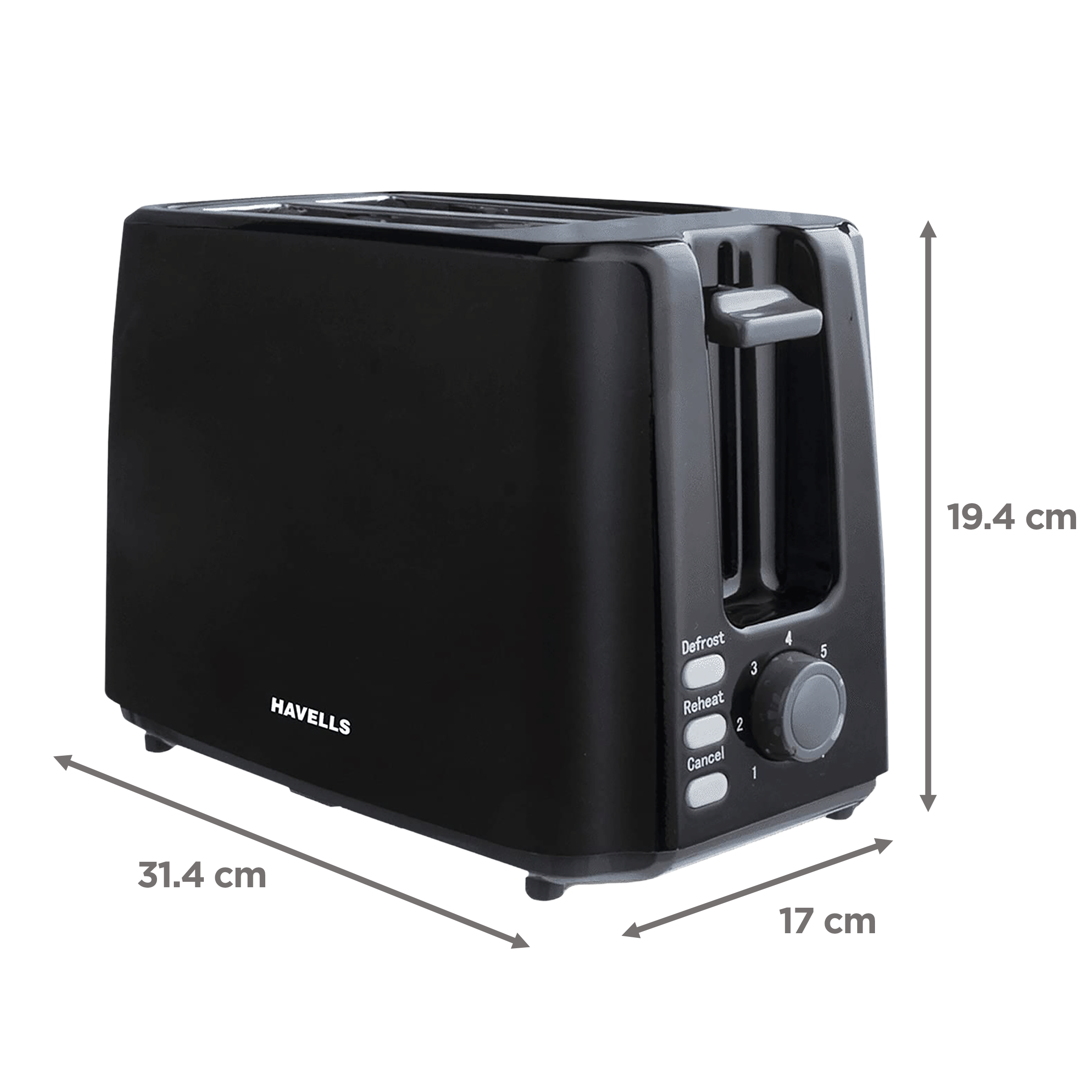 Havells Crisp Plus 750 Watts 2 Slice Automatic Pop-up Toaster (7 Heat Setting With Electronic Variable Browning, GHCPTCJK075, Black)_2