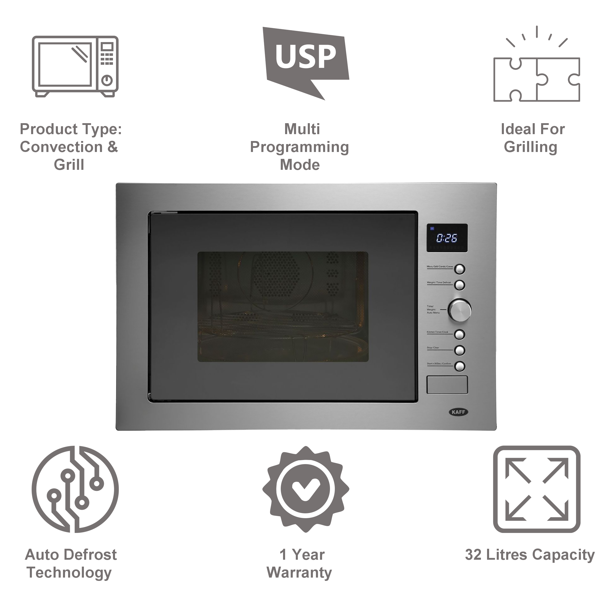 Kaff 32 Litres Built-in Microwave Oven (Multi Programming Mode, KB7A, Black)_4