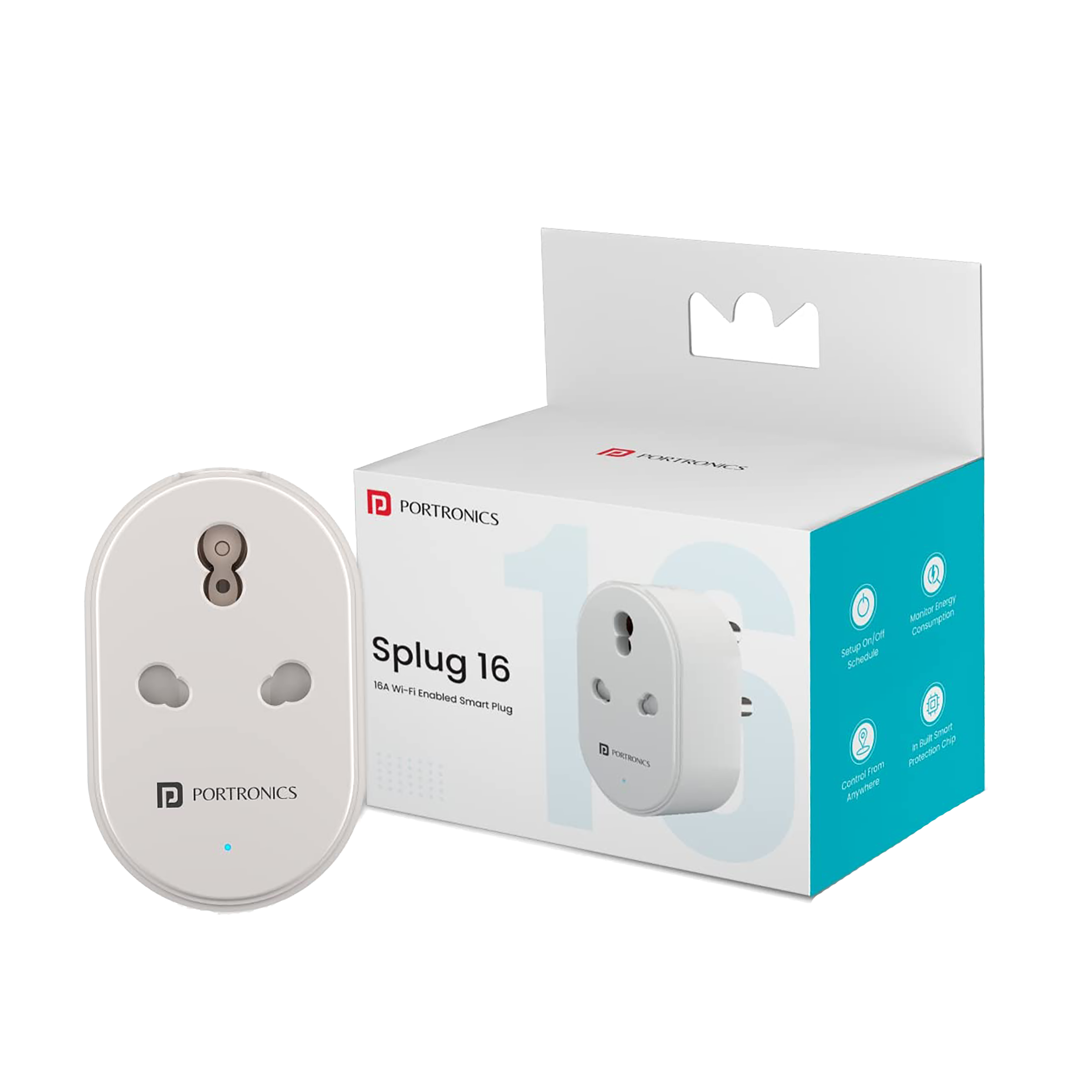 Portronics Splug 16 Alexa and Google Assistant Supported Smart Plug For Home Appliances (Fire-Resistant, POR 1475, White)_1