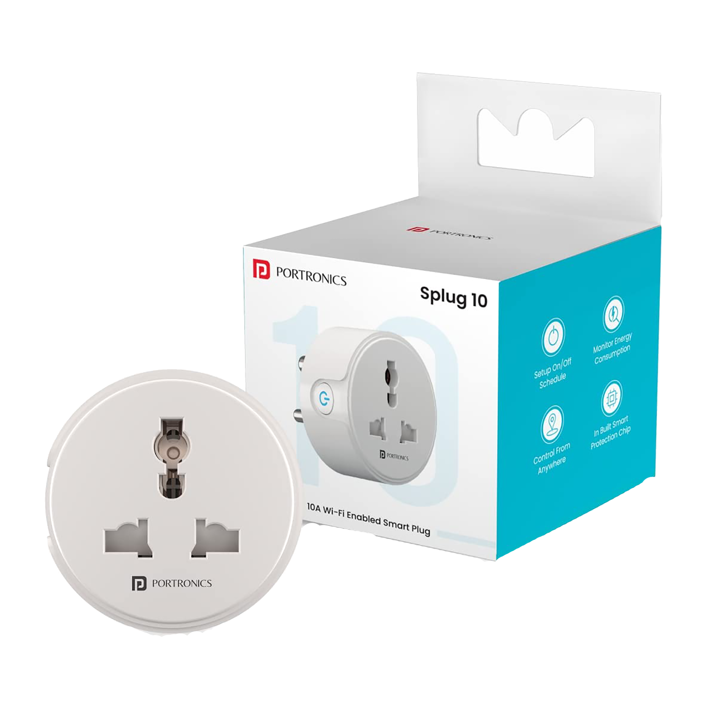 Portronics Splug 10 Smart Plug (Alexa and Google Assistant Supported , Fire-Resistant, POR 1474, White)