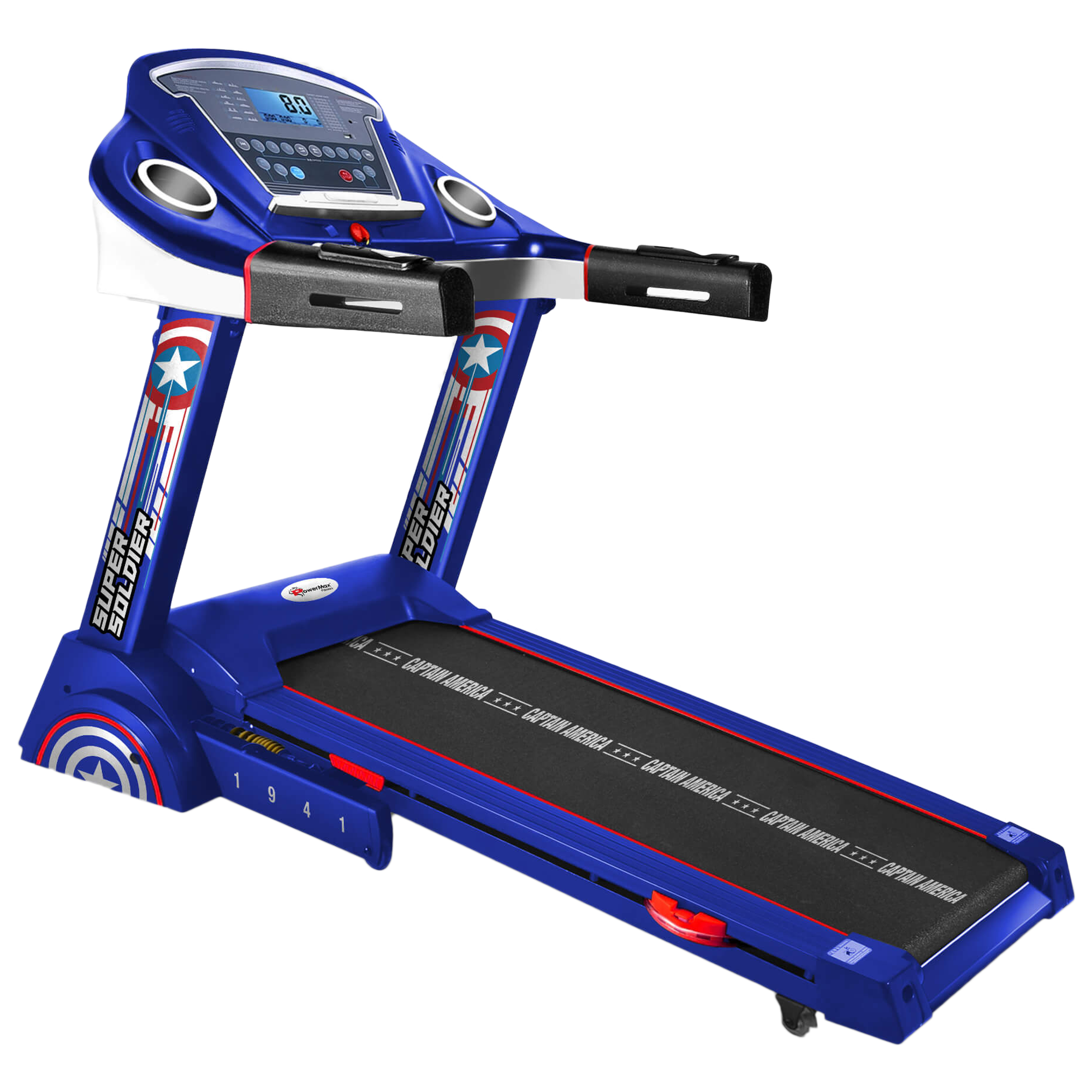 PowerMax Captain America Edition 2.0HP Foldable Motorized Treadmill (Hydraulic Softdrop System (HSS), MTA-2300, Blue)