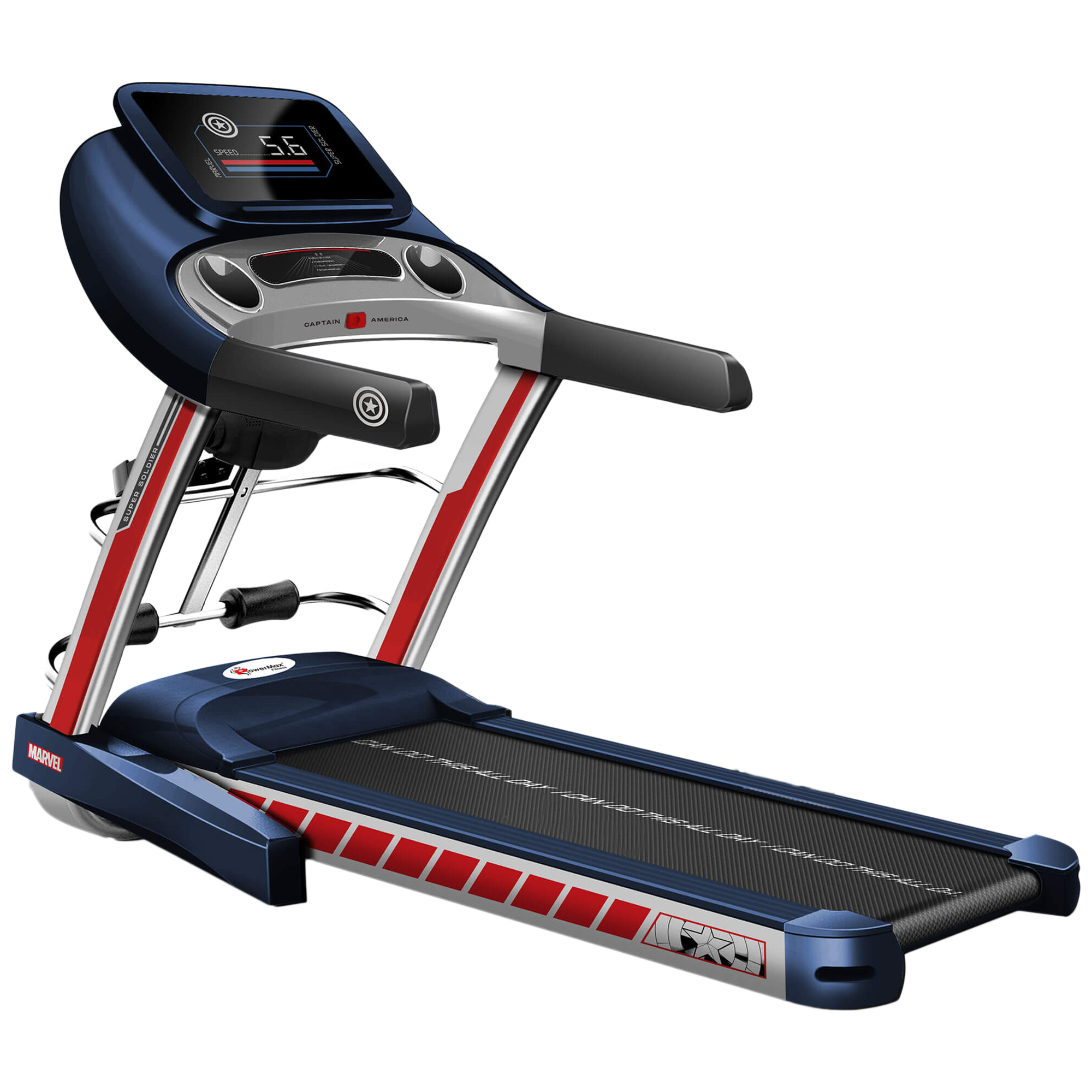 PowerMax 4HP Foldable Motorized Treadmill (Diamond Wave Running Belt with 15 Level Auto Inclination, MT-1A, Blue)
