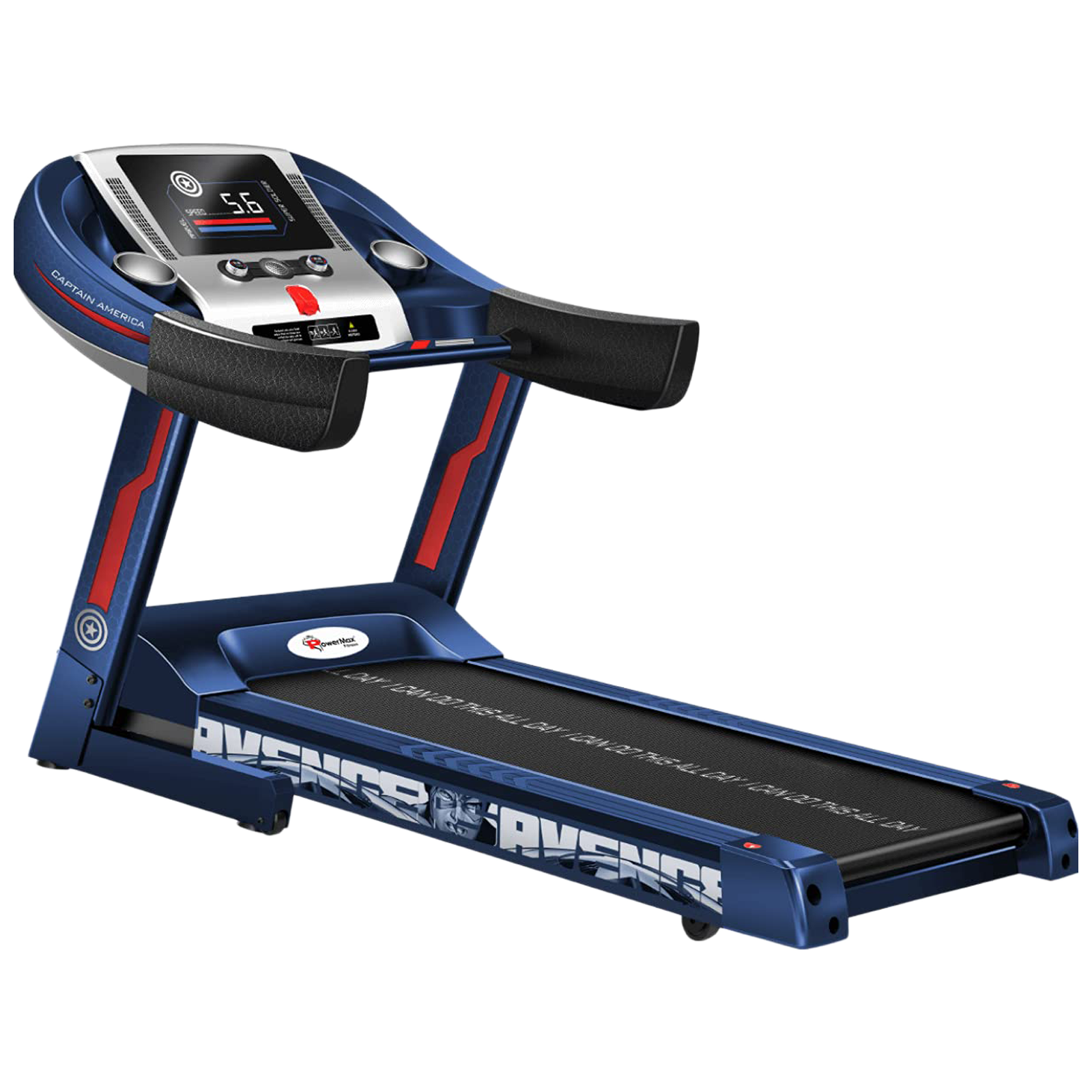 PowerMax Captain America 4HP Foldable Motorized Treadmill (15 Levels Auto Inclination with Multiple Reading LED Display, MTA-1000, Blue)_1