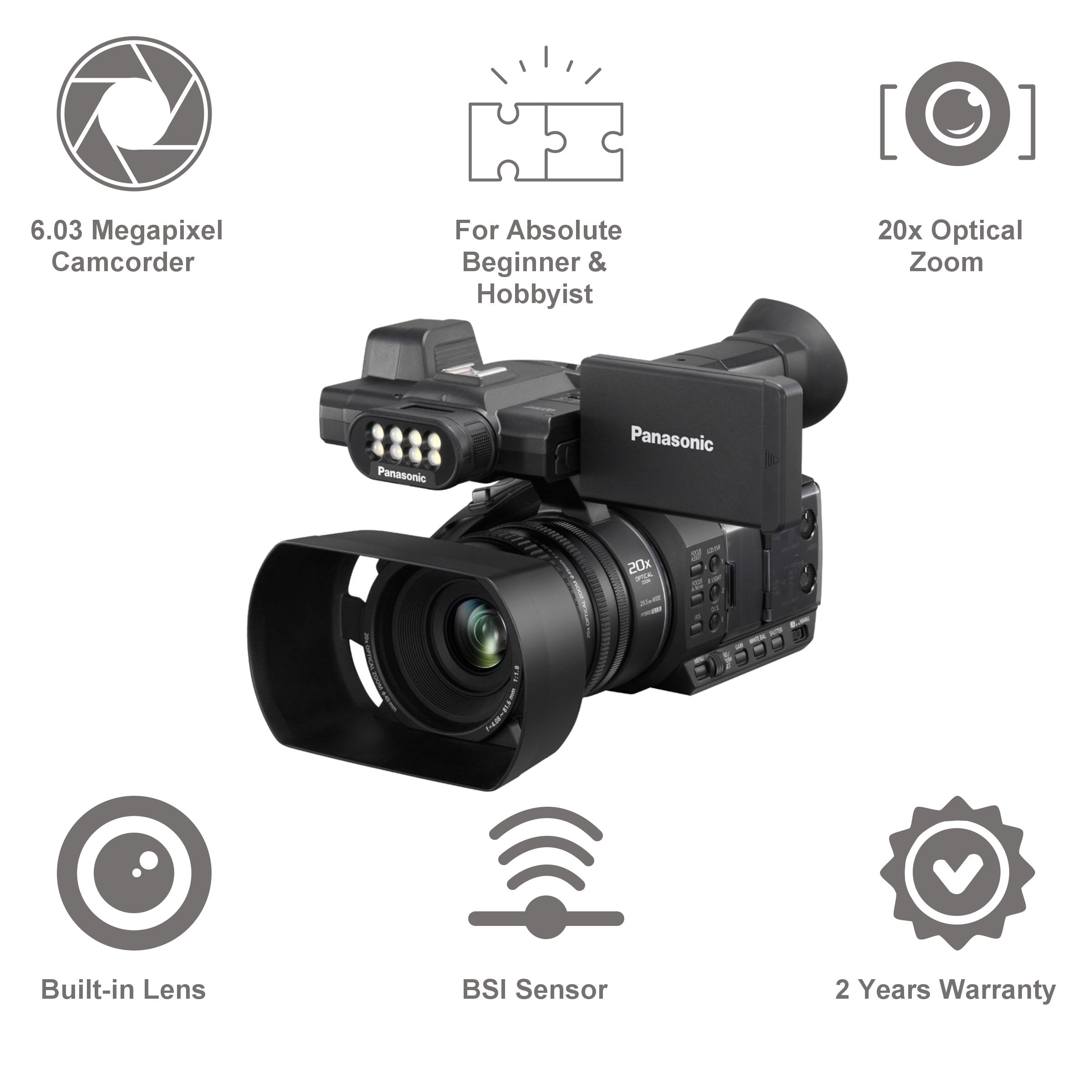 Panasonic Professional 6.03MP Camcorder (20x Optical Zoom, Built-in LED Light, HC-PV100GW, Black)_3