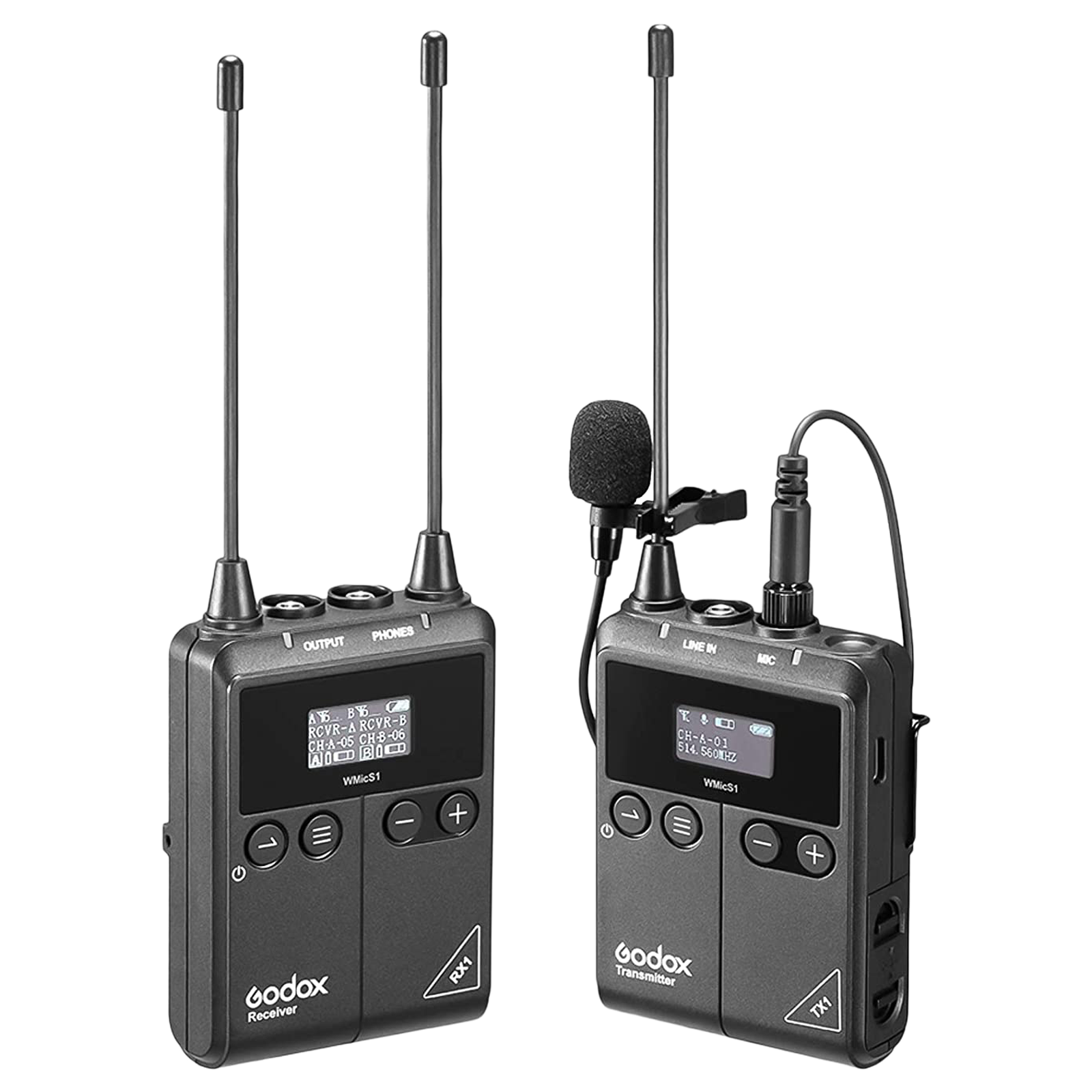 Godox Camera Mount Wireless Microphone (TX1 Transmitter and RX1 Receiver with 514 to 596 MHz RF Frequency Range, S1, Black)_1