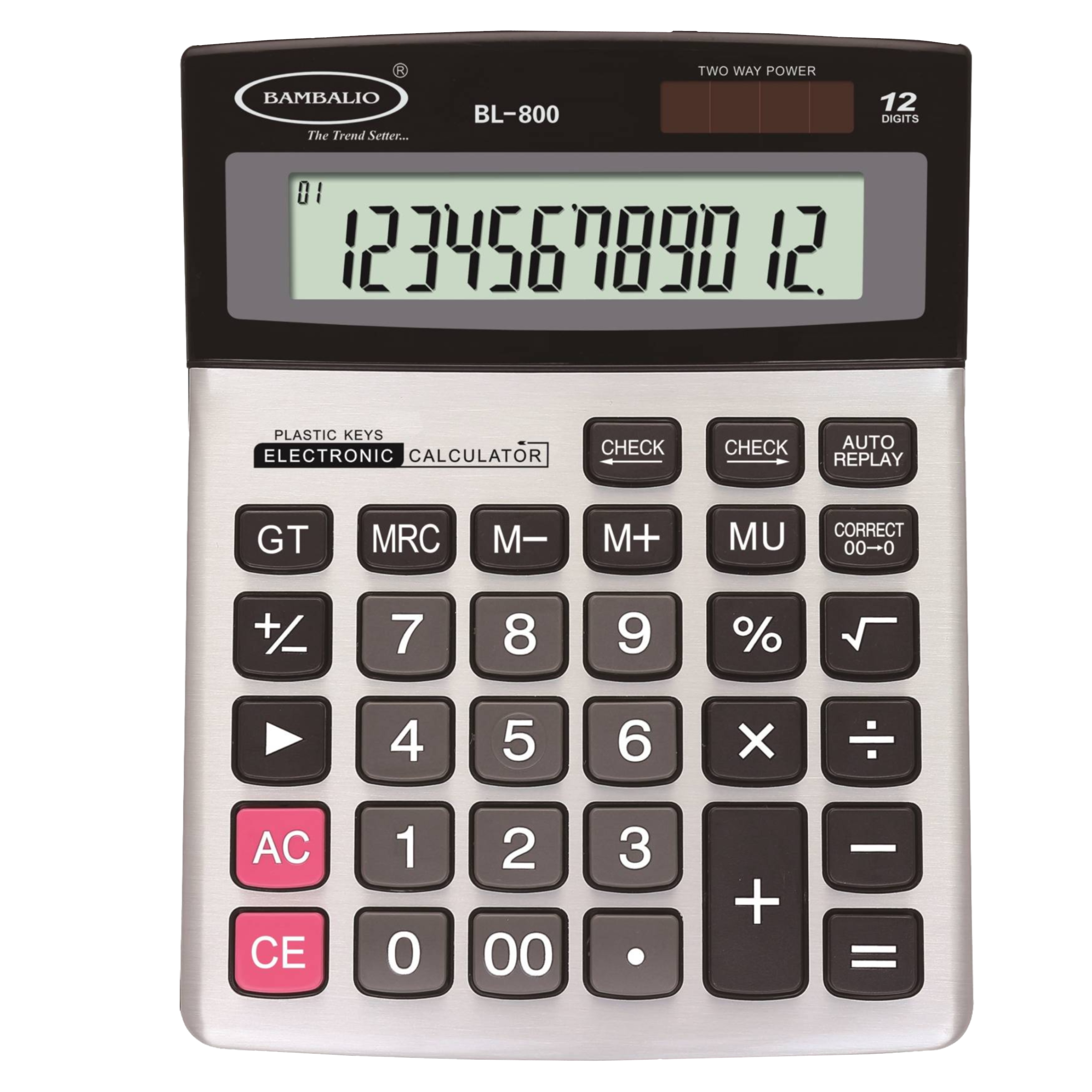 Bambalio Basic Calculator (12 Digits-Large Display, BL-800, Silver)
