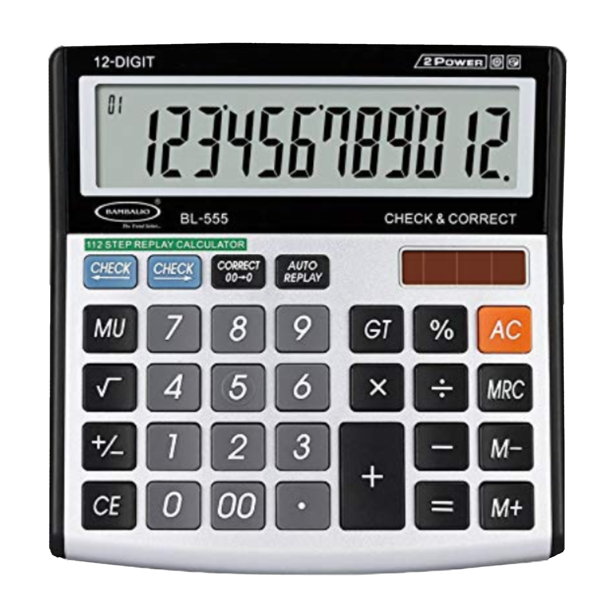 Bambalio Basic Calculator (12 Digits-Large Display, BL-555, Metallic)