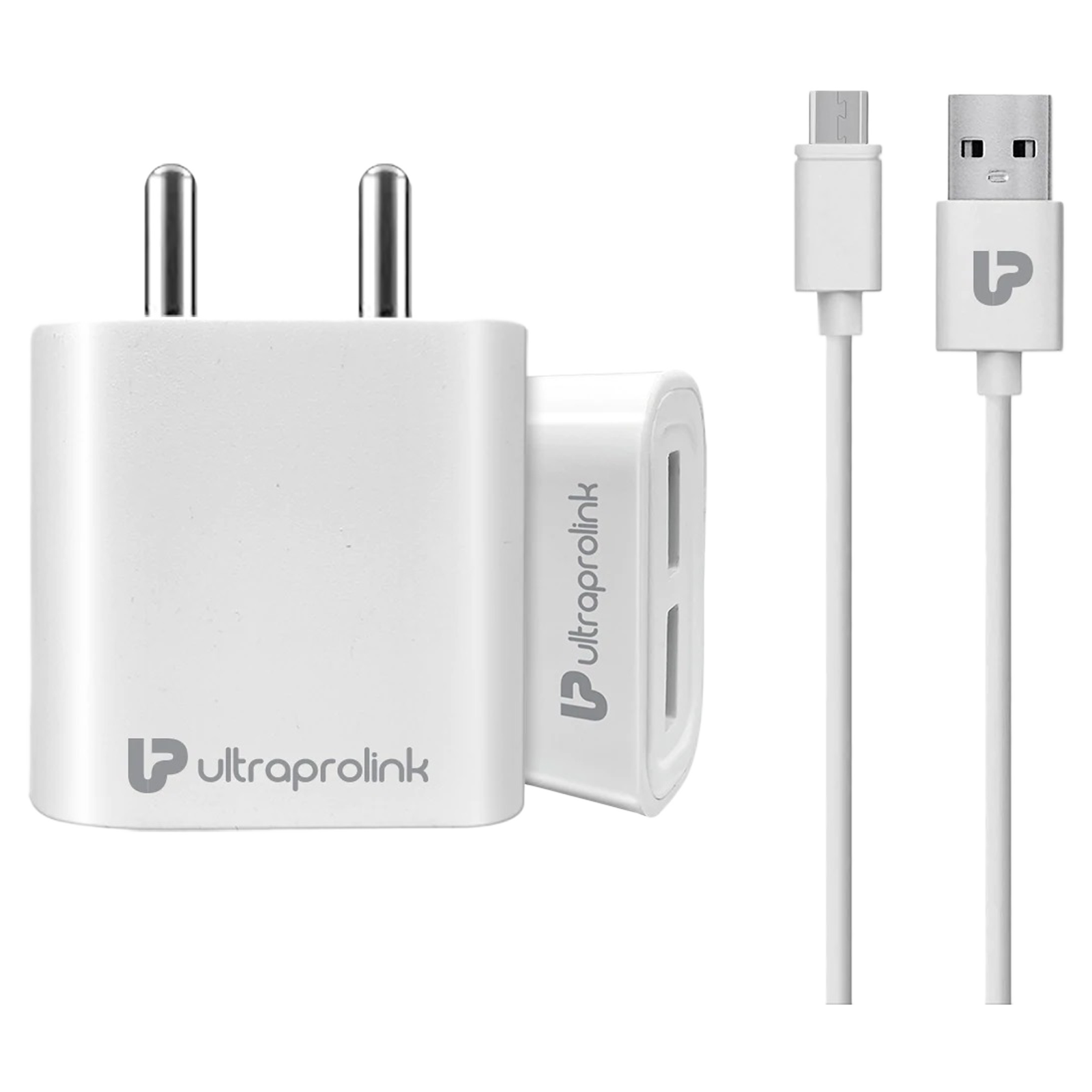 UltraProlink Boost 12 Watts/2.4 Amps 2 USB Type-A Ports Wall Charging Adapter with Micro USB Type-B Cable (Fast Charging Capability, UM1032M, White)_1