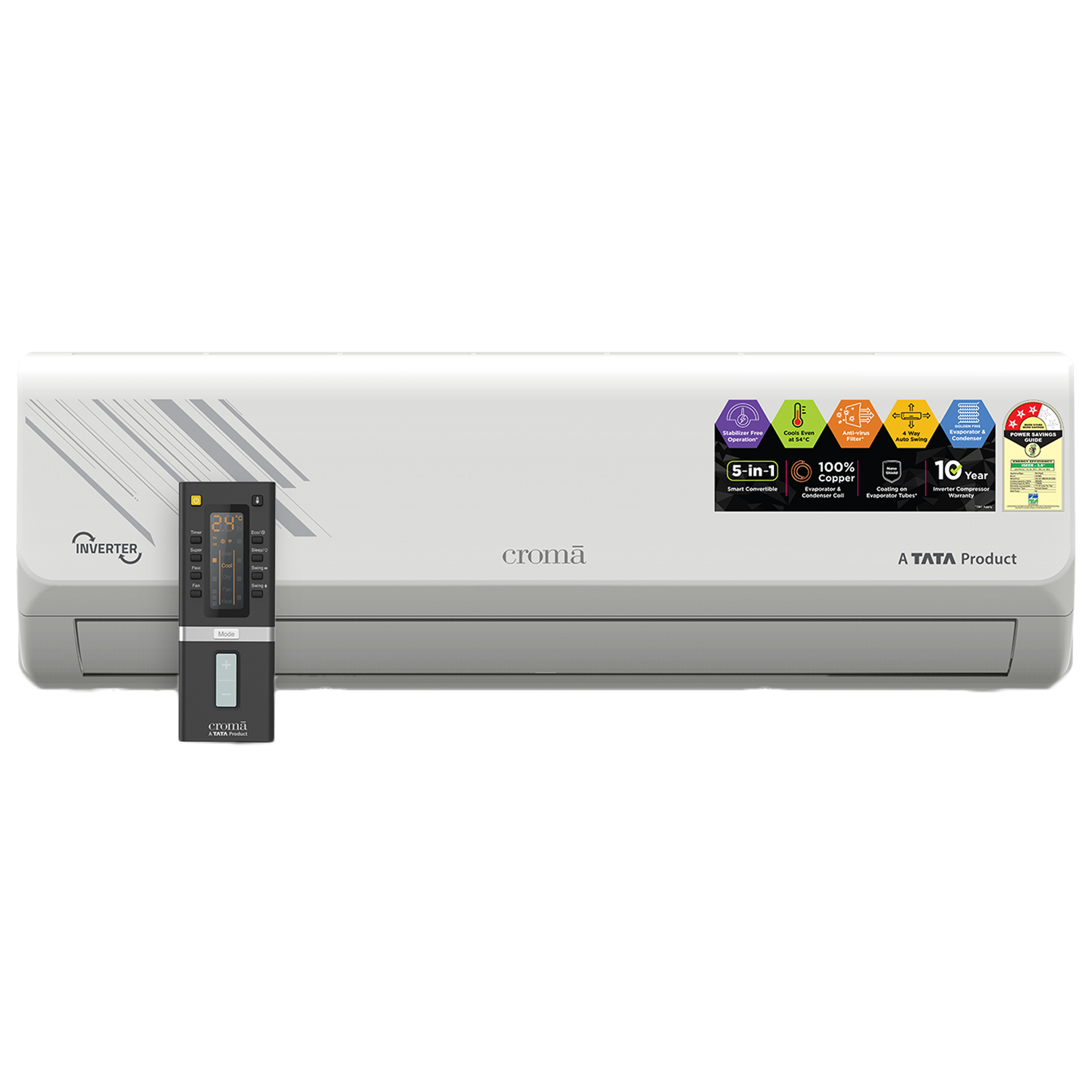 Croma 5 in 1 Convertible 1.5 Ton 3 Star Inverter Split Smart AC with Dust Filter (2022 Model, Copper Condenser, CRLA018IND255302)_1