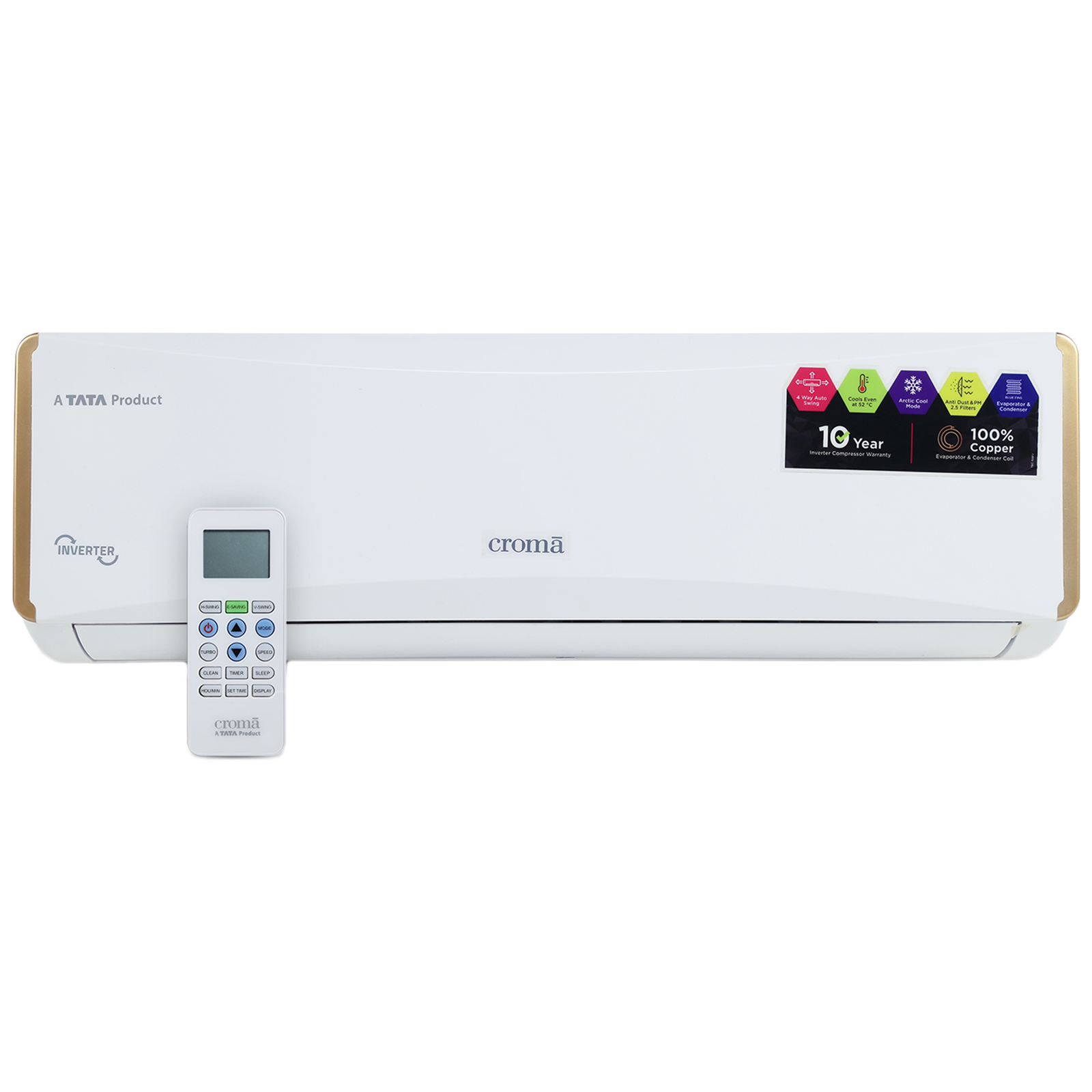 

Croma 1 Ton 5 Star Inverter Split AC (4 Way Auto Swing, Blue Fins, Copper Condenser, CRLAIN0125T8654, White), No color