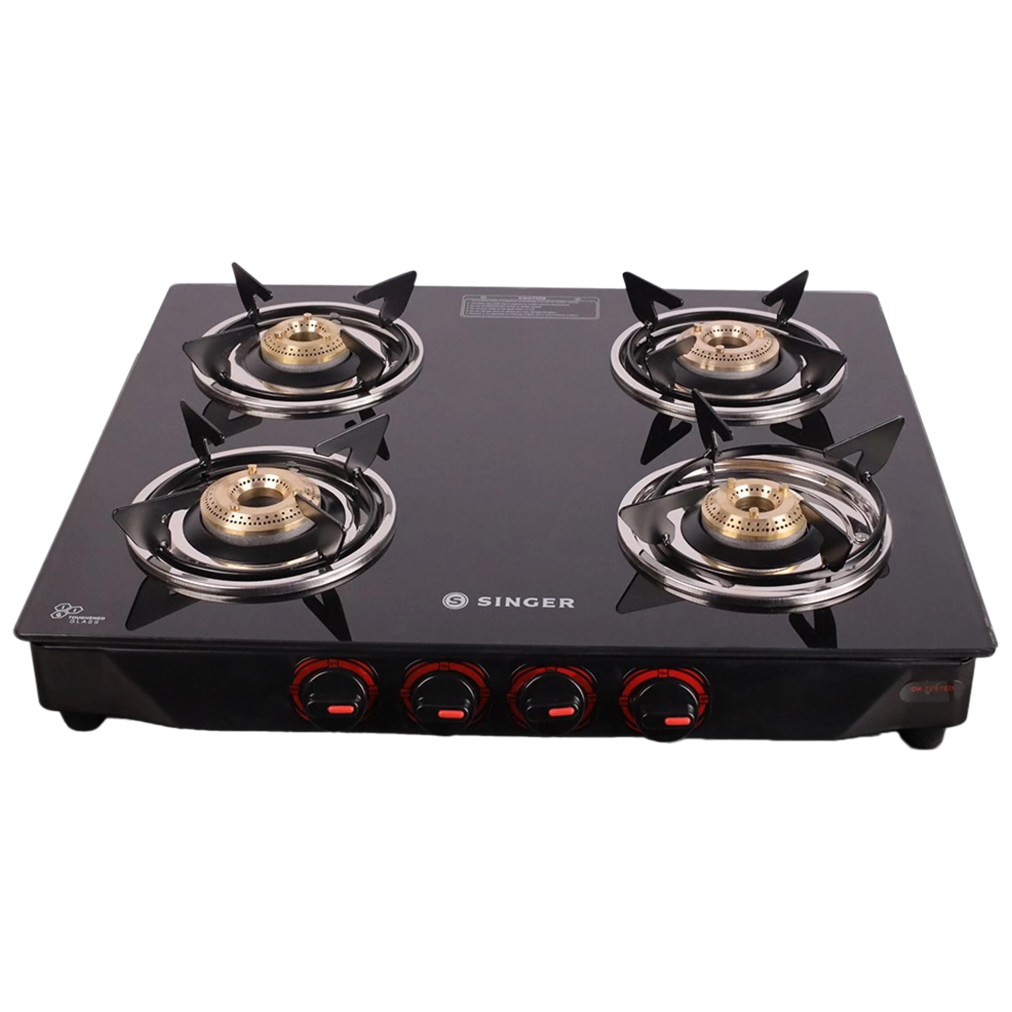 Singer Maxiflare 4 Burner Toughened Glass Gas Stove (Stainless Steel Drip Tray with Cast Iron Trivet, Black)_1