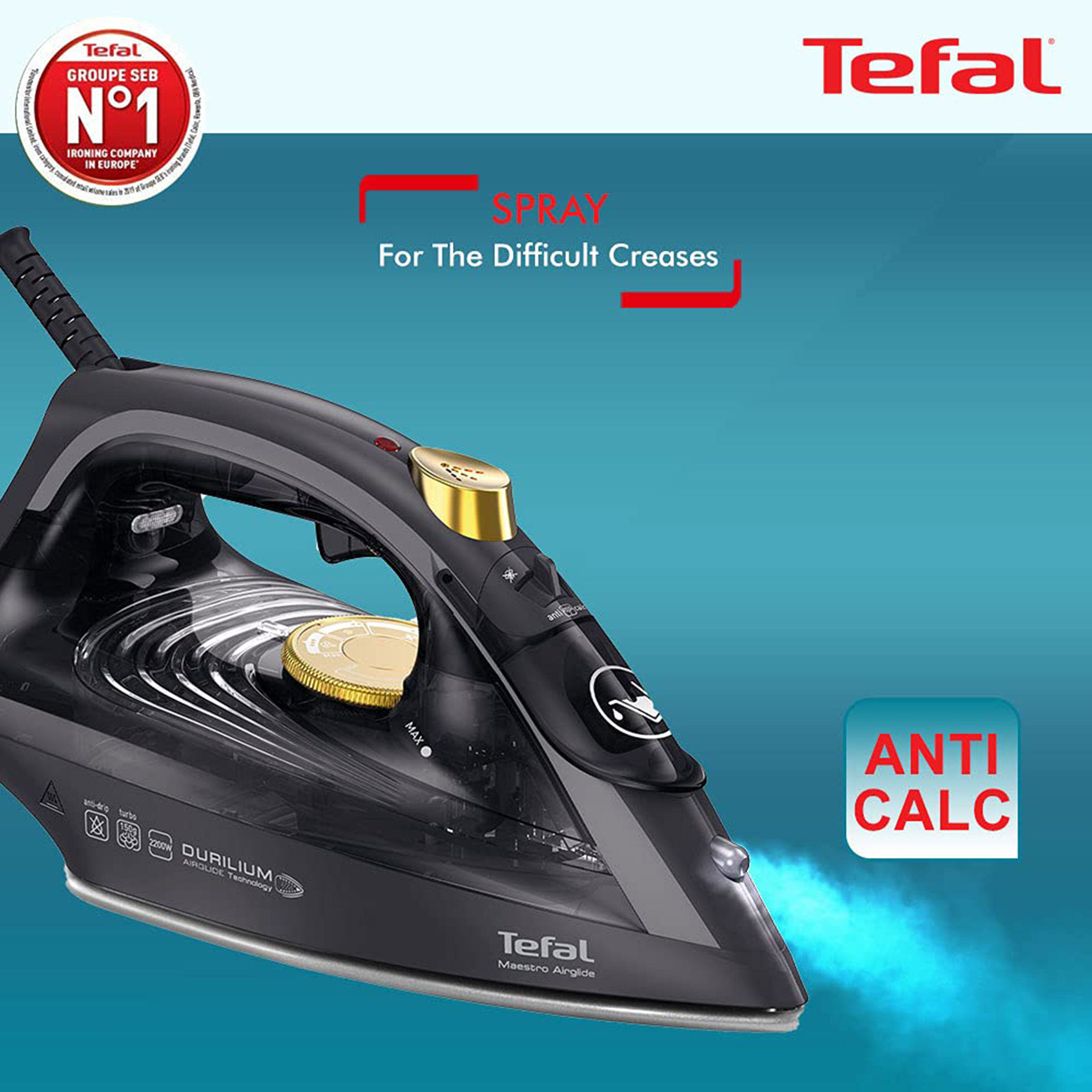 tefal maestro airglide steam iron 2200w