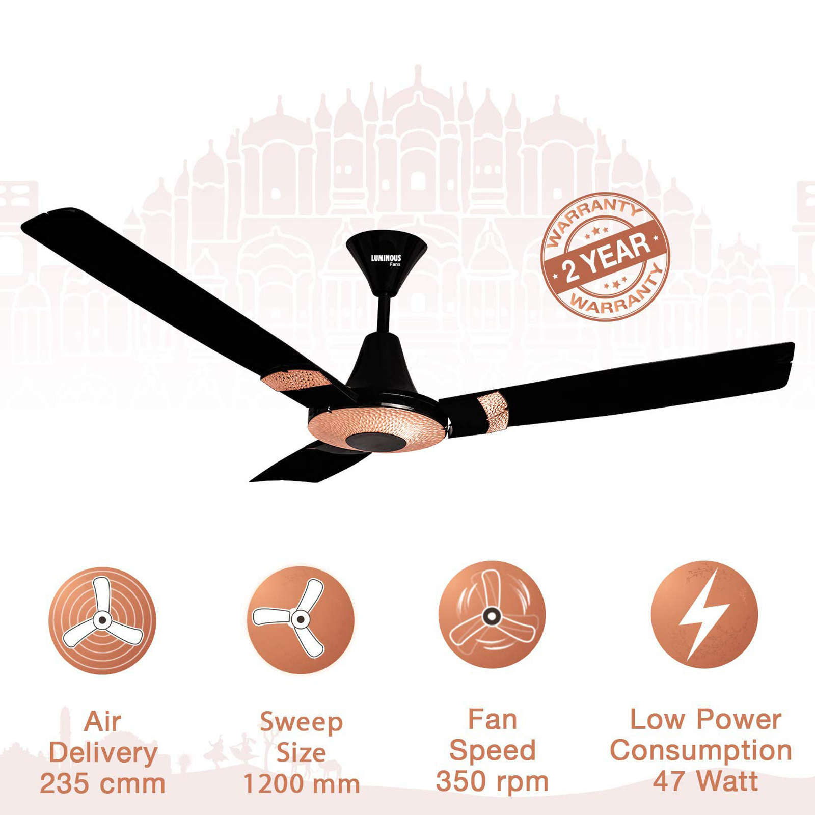 Luminous Jaipur Tamra 120cm Sweep 3 Blade Ceiling Fan (4 Speed Settings, F05JAITAMRAB, Abu Black)_2